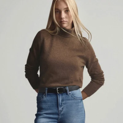 Mongolian Cashmere Turtleneck Sweater (Brown)