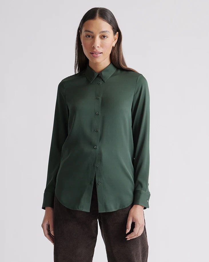 Washable Stretch Silk Blouse (Forest Green)