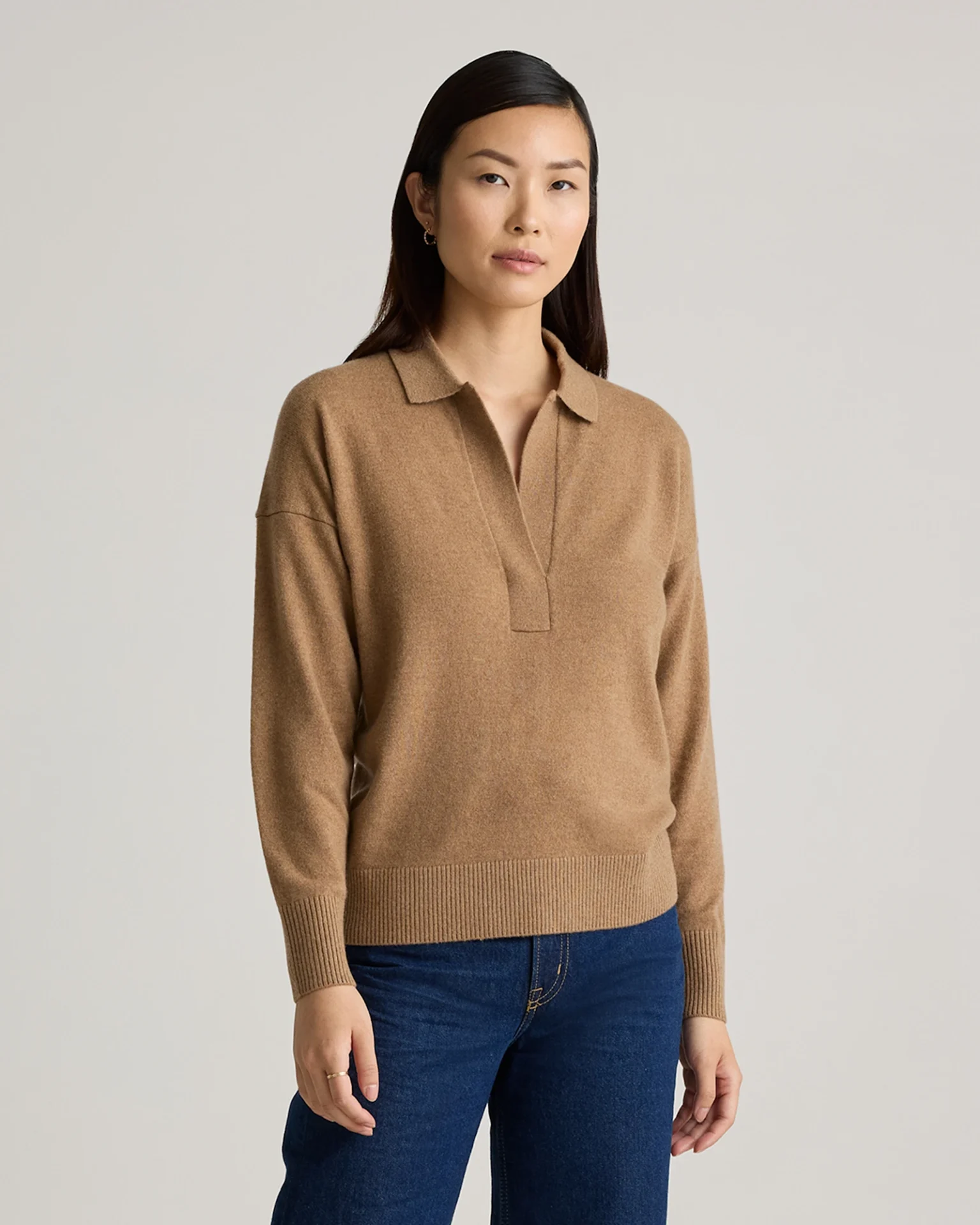 Women's Mongolian Cashmere Polo Sweater (Teak)