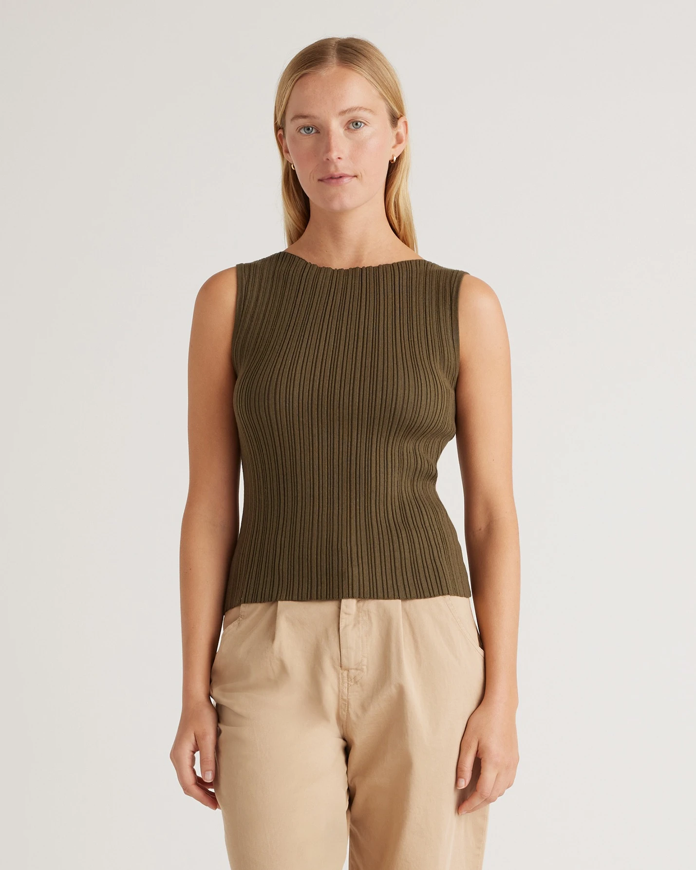 Lightweight Cotton Cashmere Ribbed Tank (Olive)