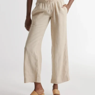 100% European Linen Wide Leg Pants (Driftwood)