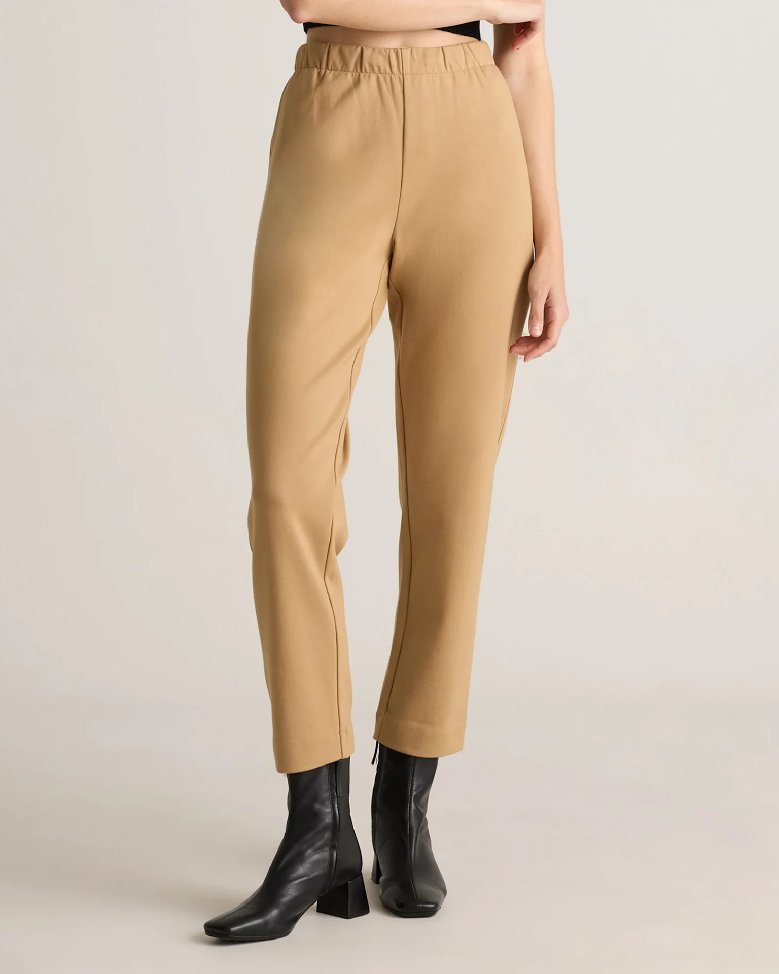 Organic Cotton Double Knit Straight Pants (Soft Camel)