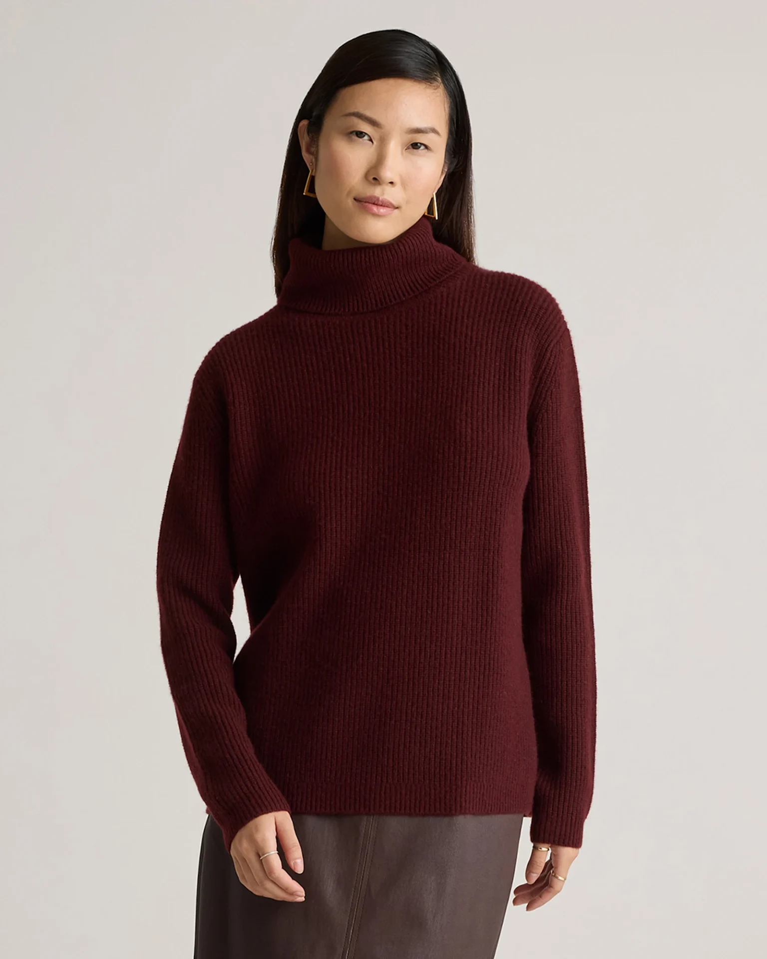 Mongolian Cashmere Fisherman Turtleneck Sweater (Rich Burgundy)