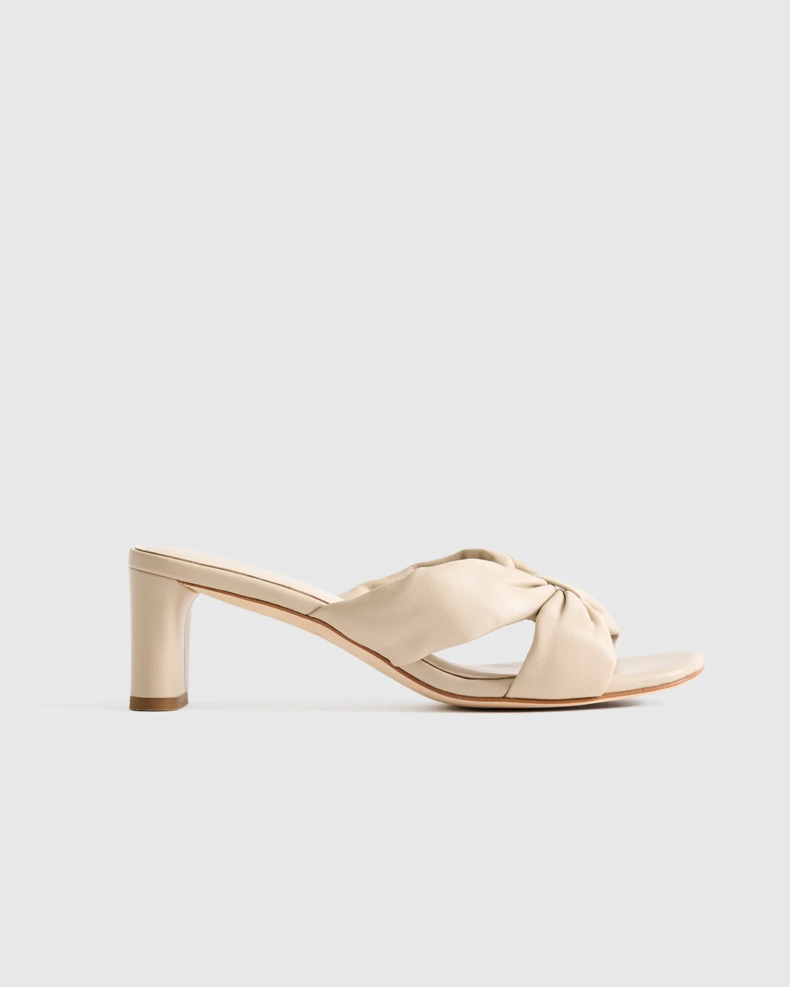 Italian Leather Twist Mid Heel Mule (Almond)