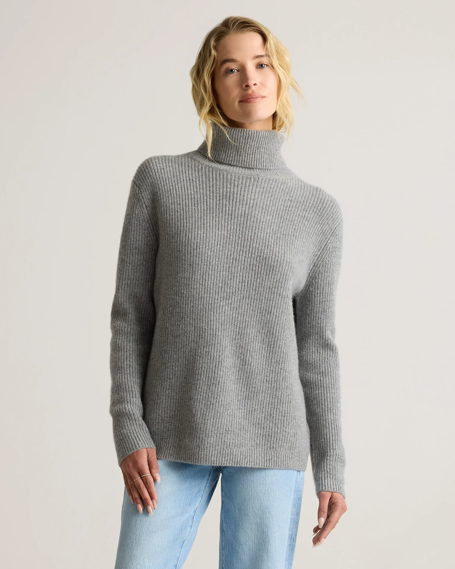 Mongolian Cashmere Fisherman Turtleneck Sweater (Heather Grey)