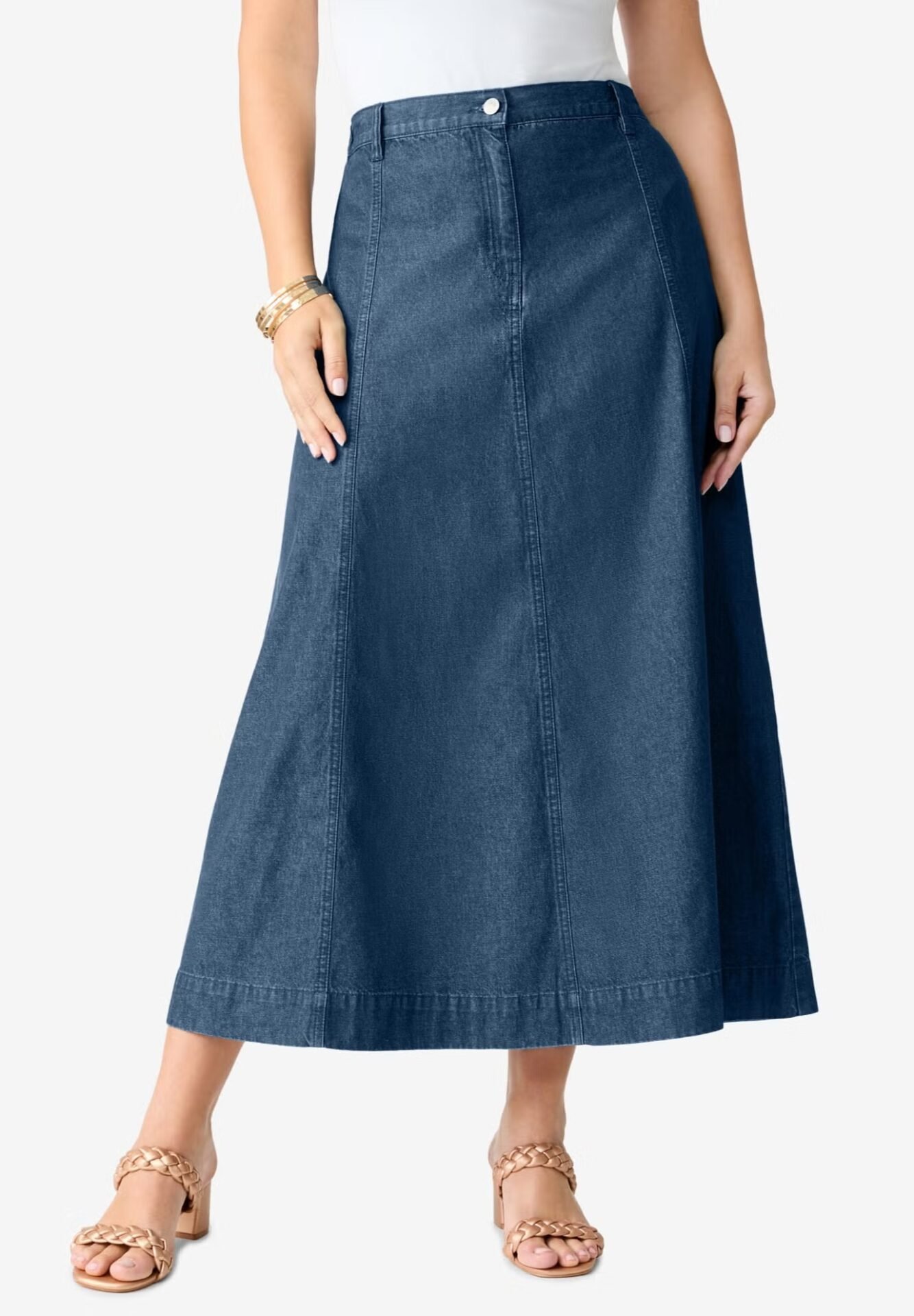 Fashionable Invisible Stretch A-Line Maxi Skirt (Medium Stonewash)