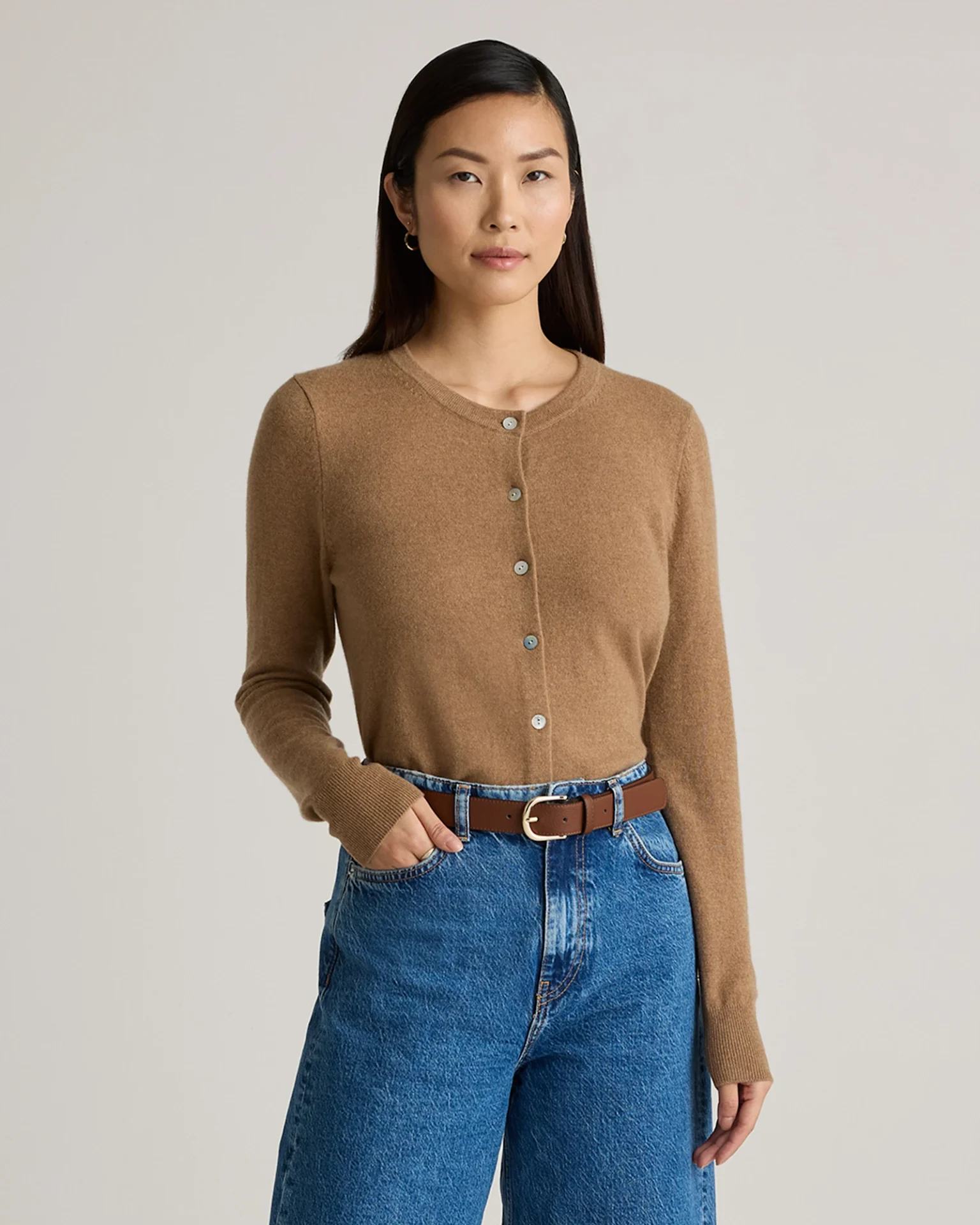 Mongolian Cashmere Cardigan Sweater (Teak)