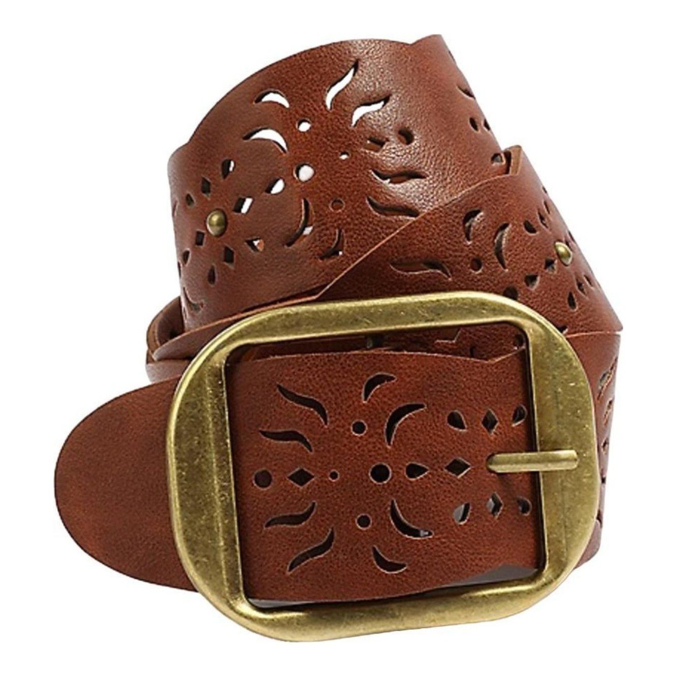Plus Size Perforated Wide Belt (warm brown)