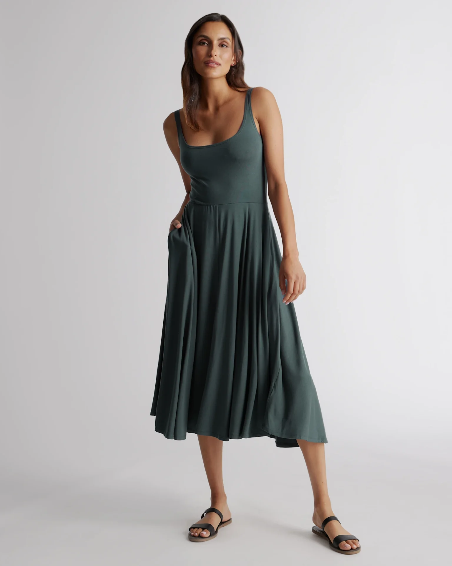 Tencel Jersey Fit & Flare Dress (Dark Olive)