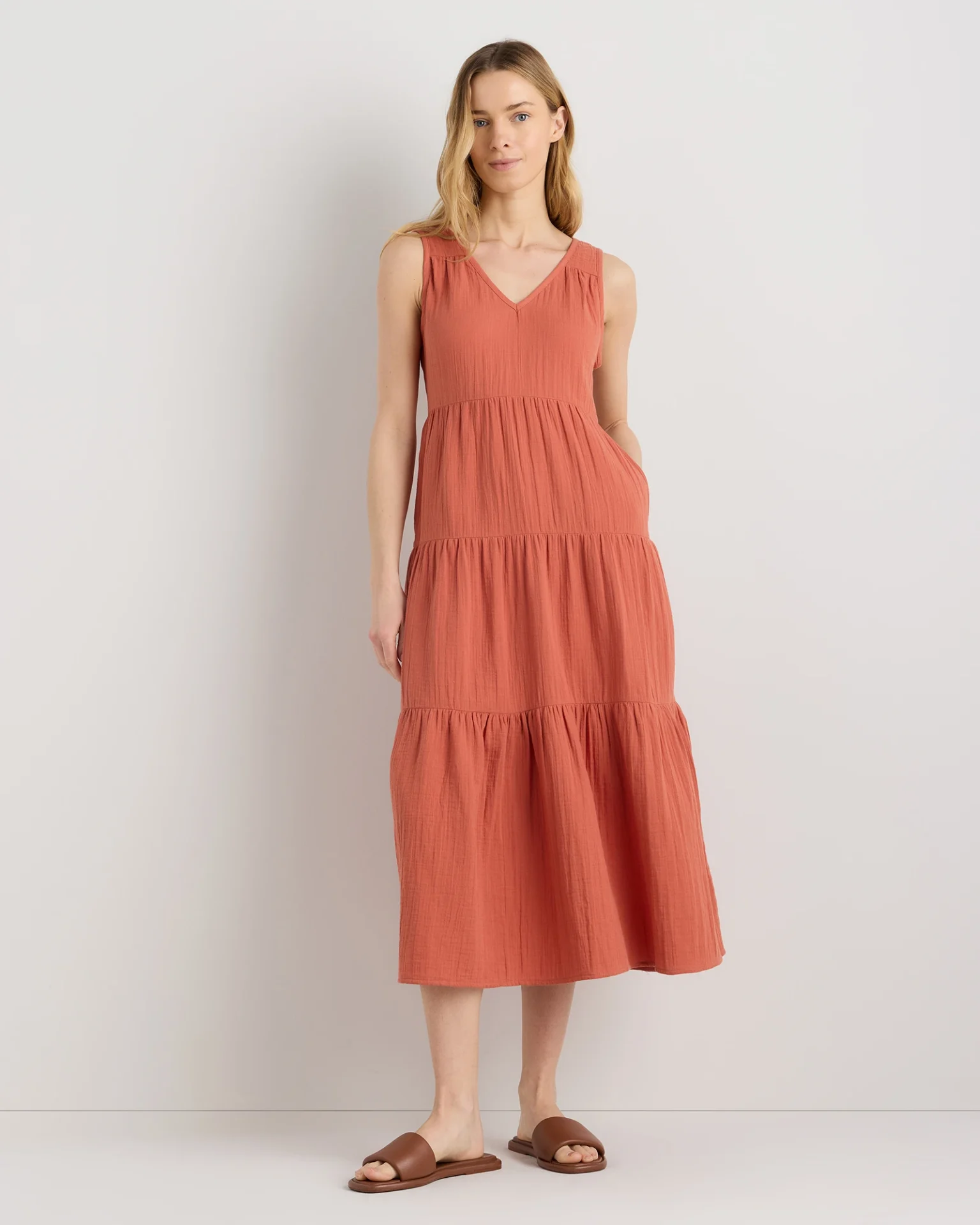 100% Organic Cotton Gauze Tiered Maxi Dress (Spiced Orange)