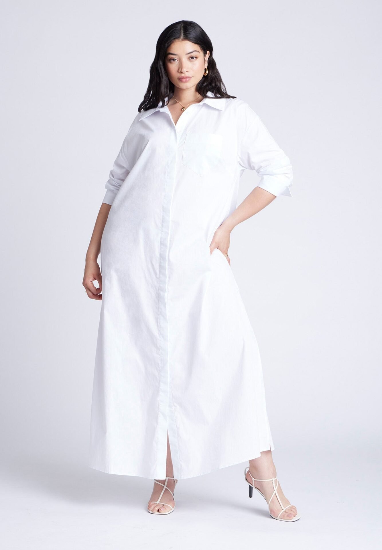 Collared Maxi Shirt Dress (Bright White)