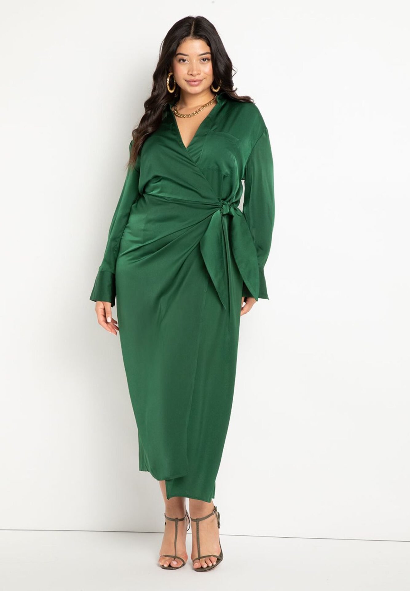 Satin Maxi Wrap Dress (Black Onyx)