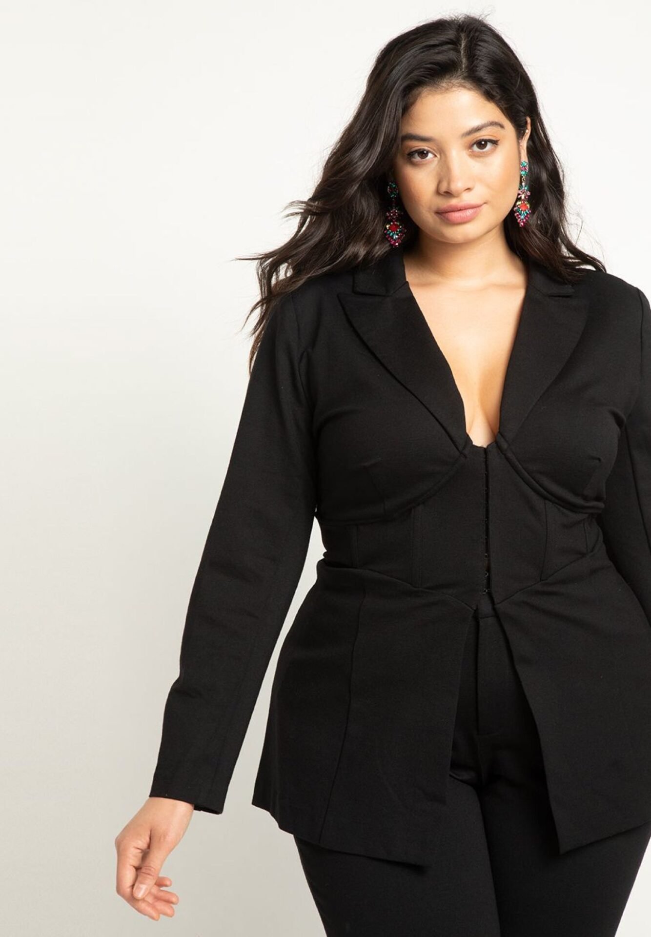 Corset Blazer with Peplum Hem (Totally Black)