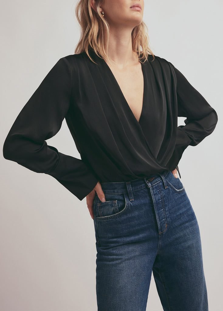 The Date Blouse (Satin Surplice Bodysuit)
