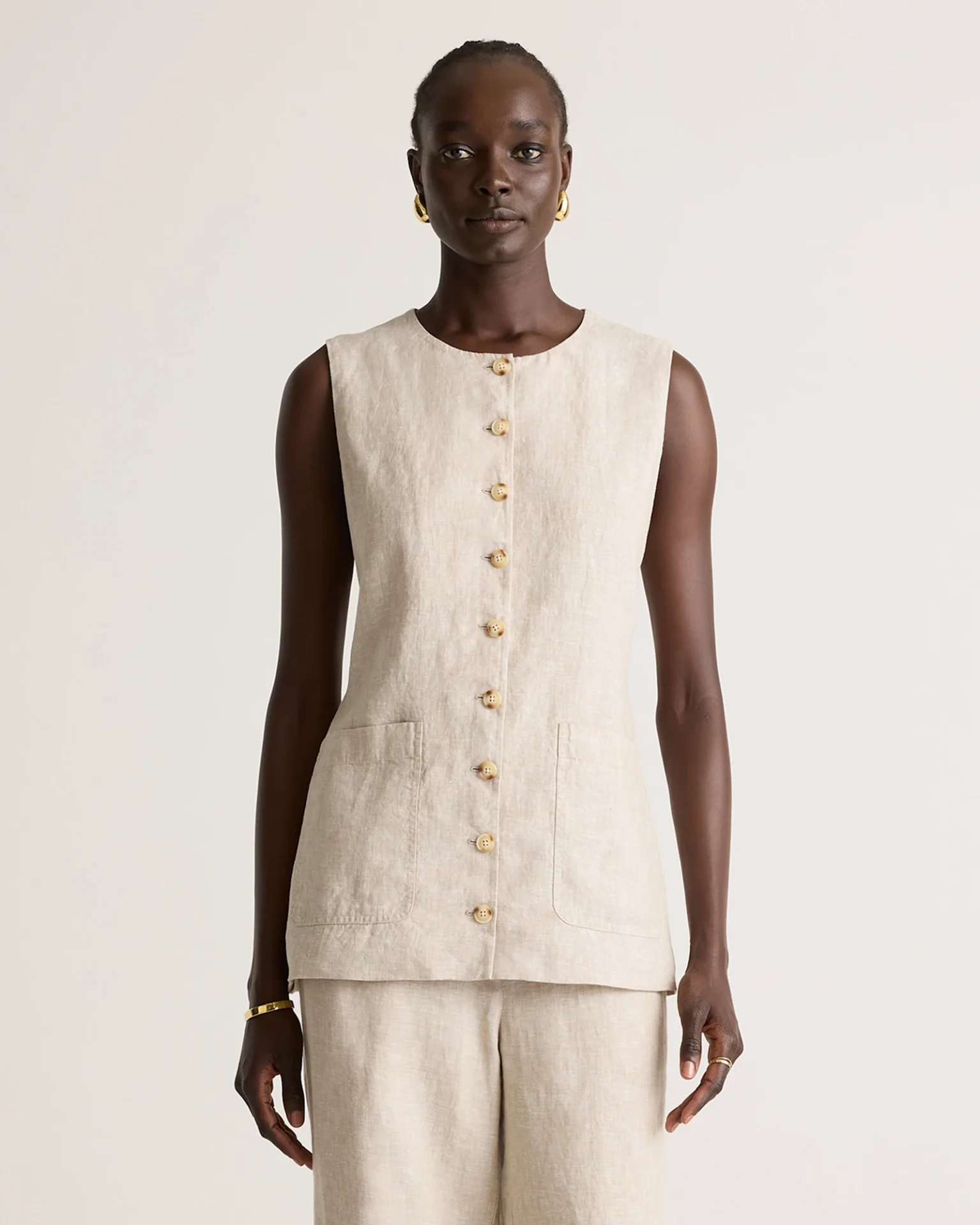 100% European Linen Longline Vest (Flax)