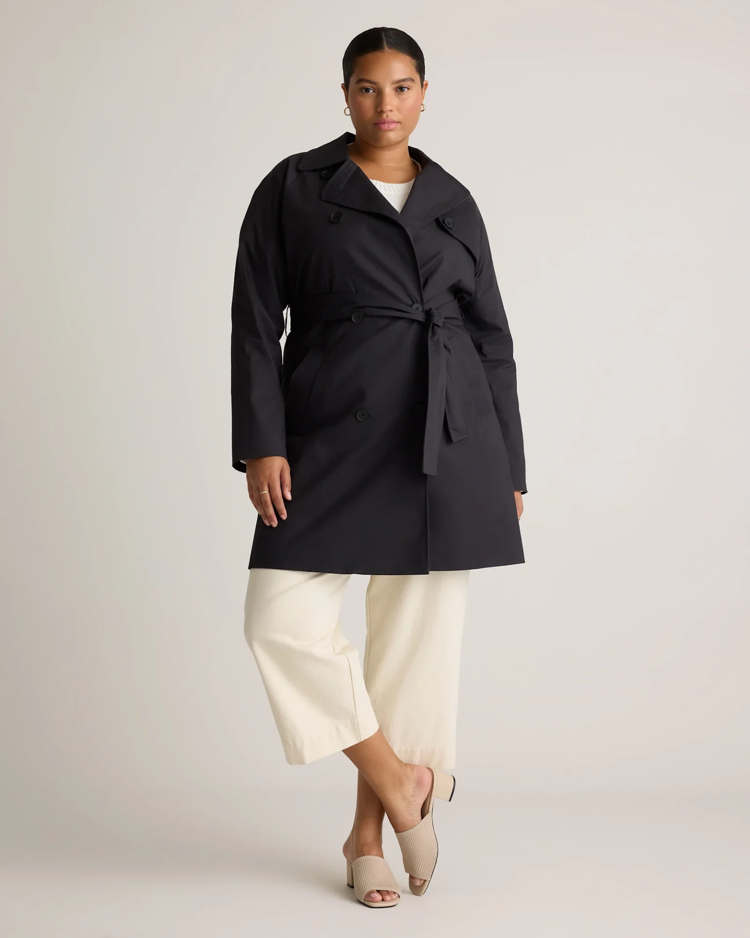 Comfort Stretch Trench Coat (Midnight Black)