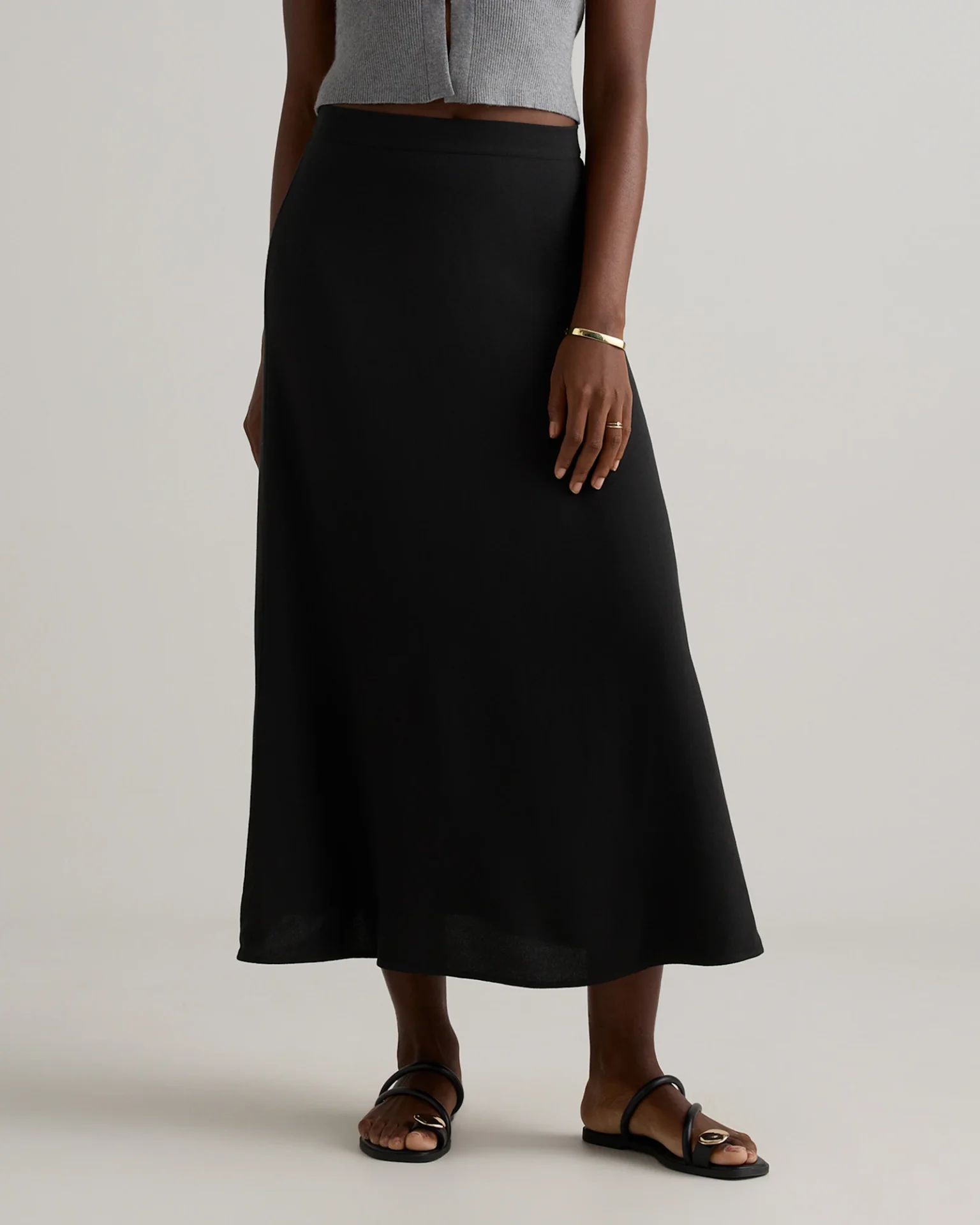 Lightweight Crepe Slip Skirt (True Black)