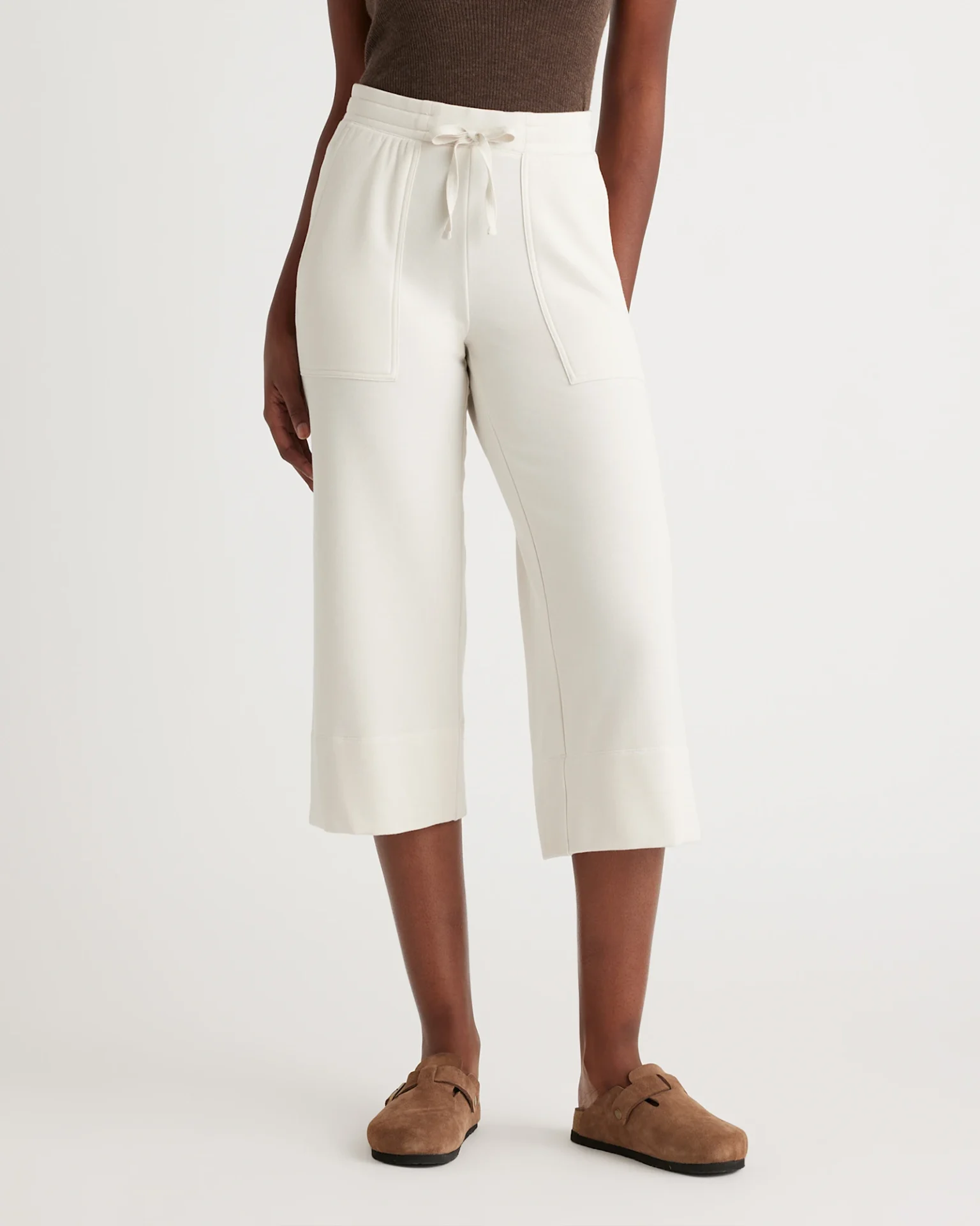 SuperSoft Fleece Cropped Wide Leg Pants (Off-White)
