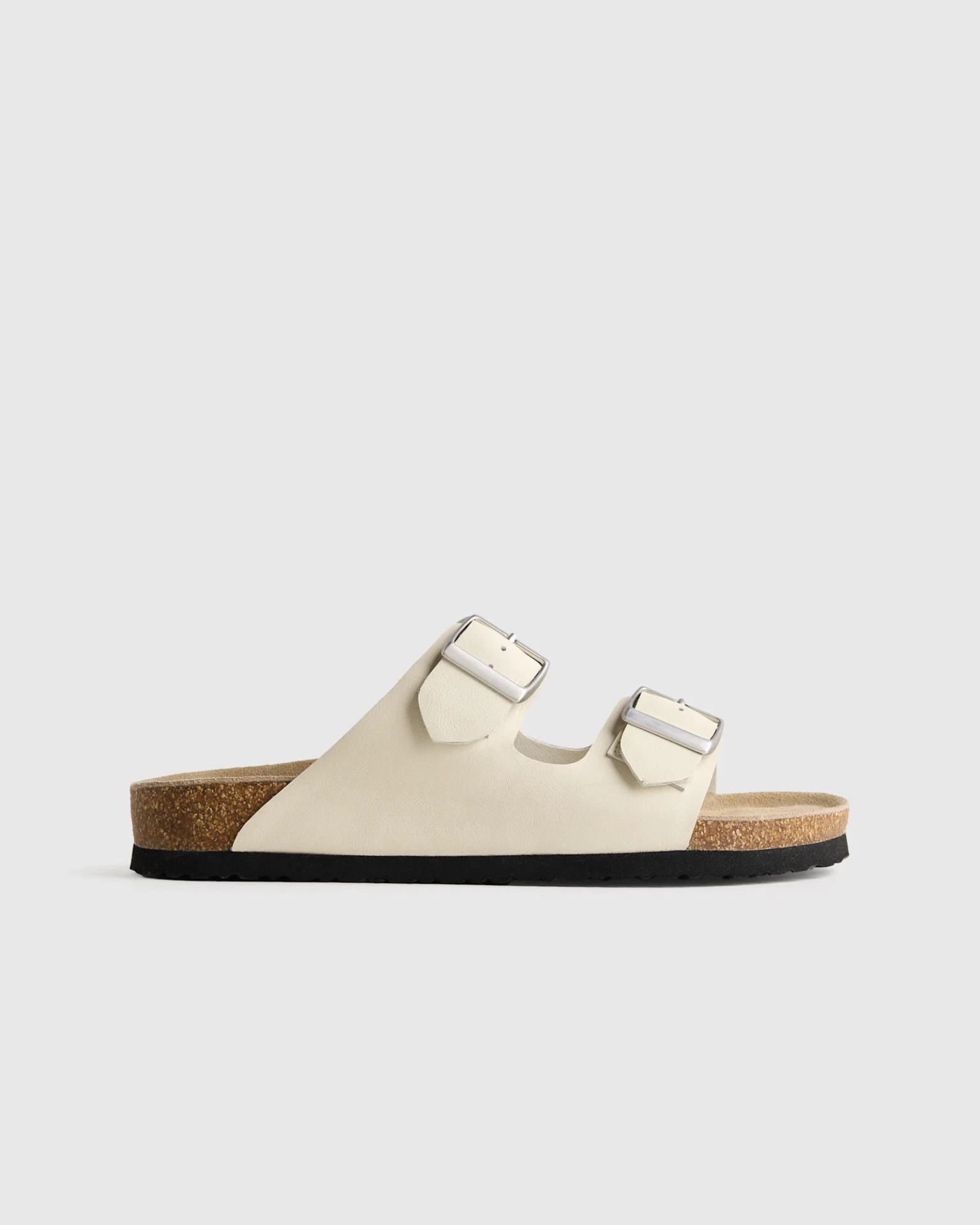 Nappa Leather Double Buckle Slide (Bone)