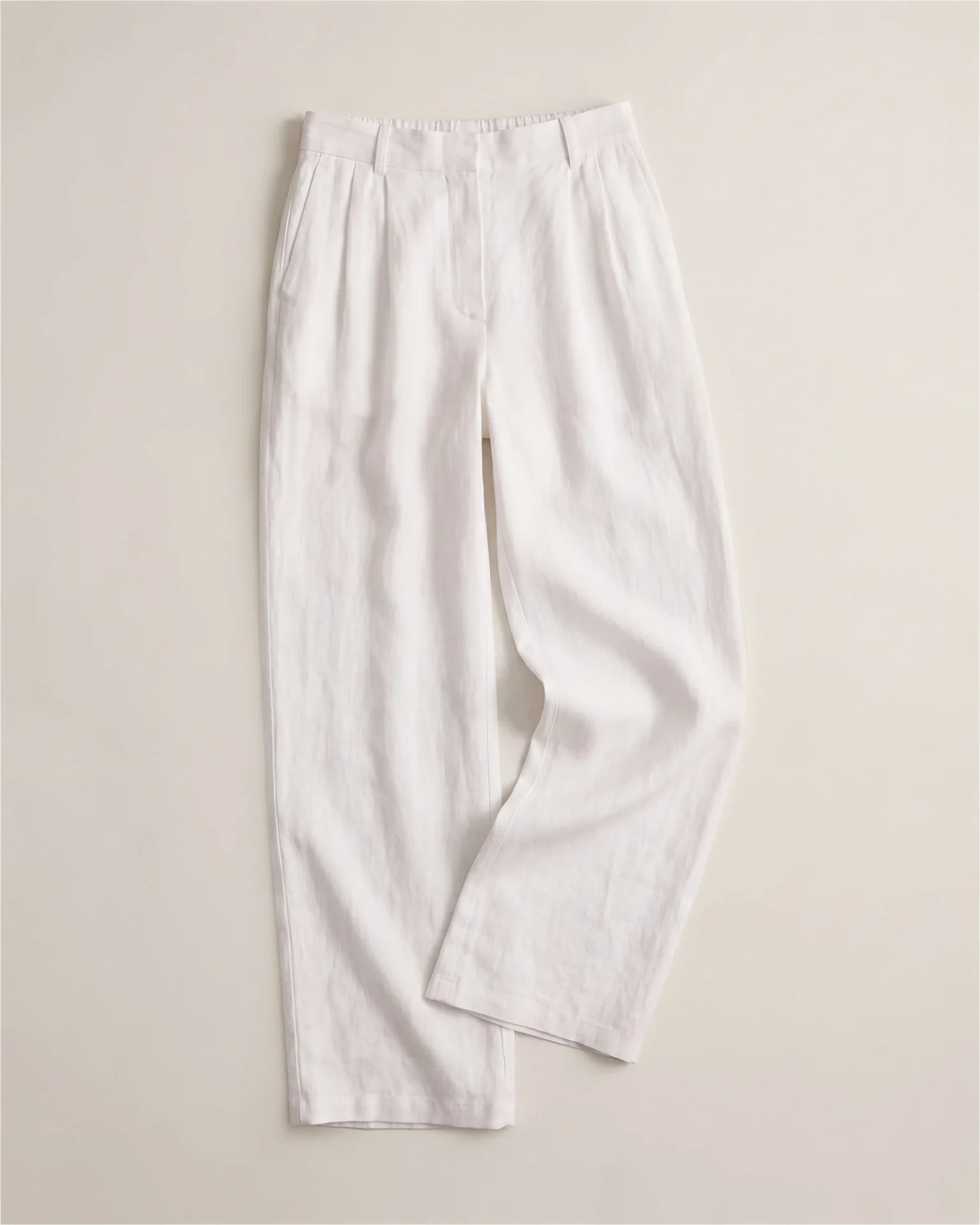 100% European Linen Pleated Trouser (White)