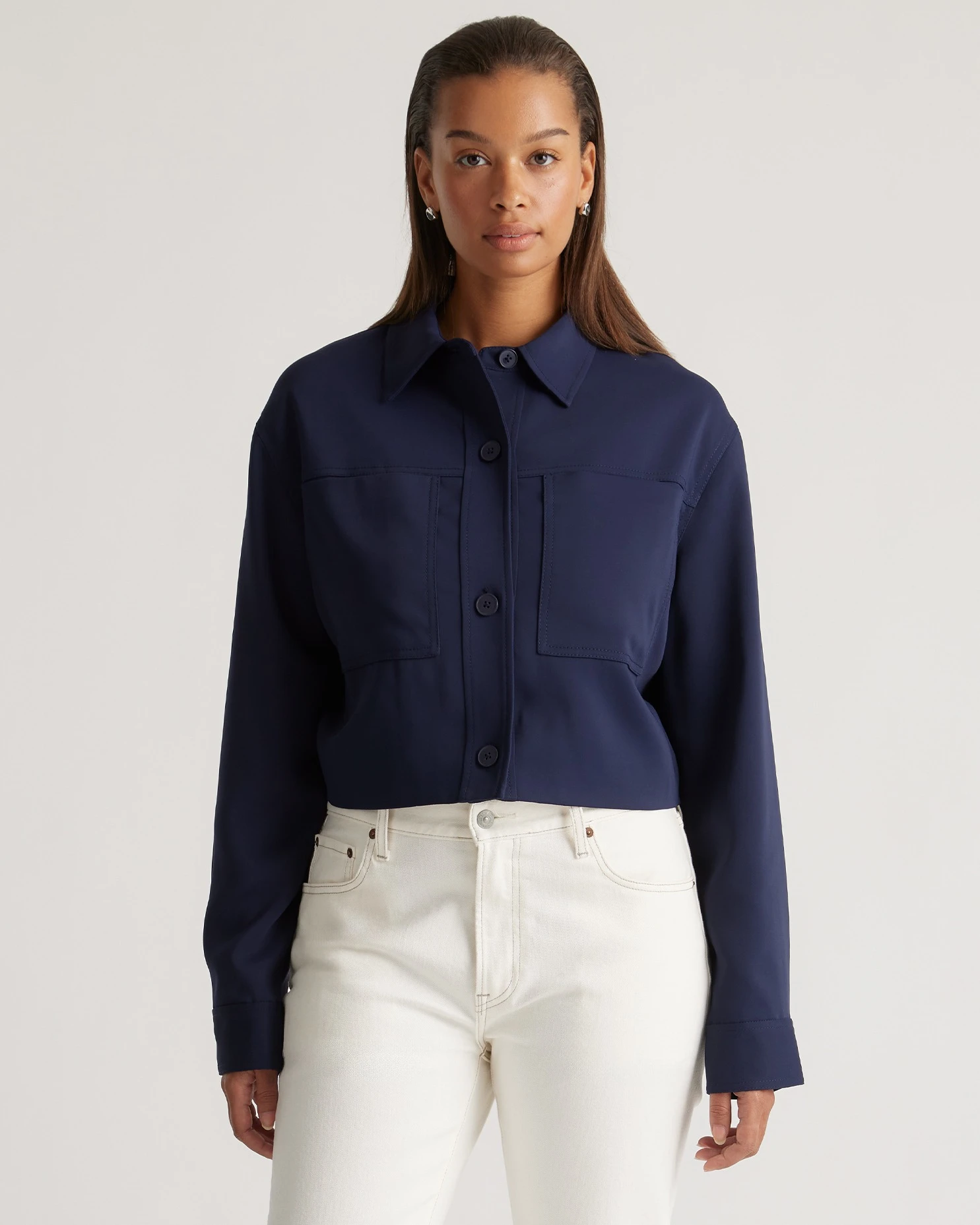 Stretch Crepe Cropped Jacket (Navy)