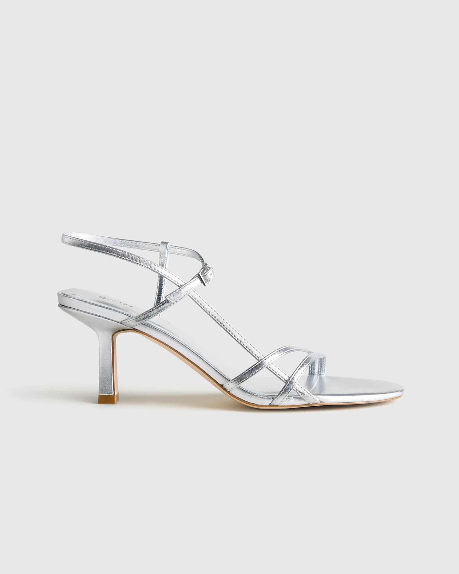 Italian Leather 70mm Strappy Heel (Metallic Silver)