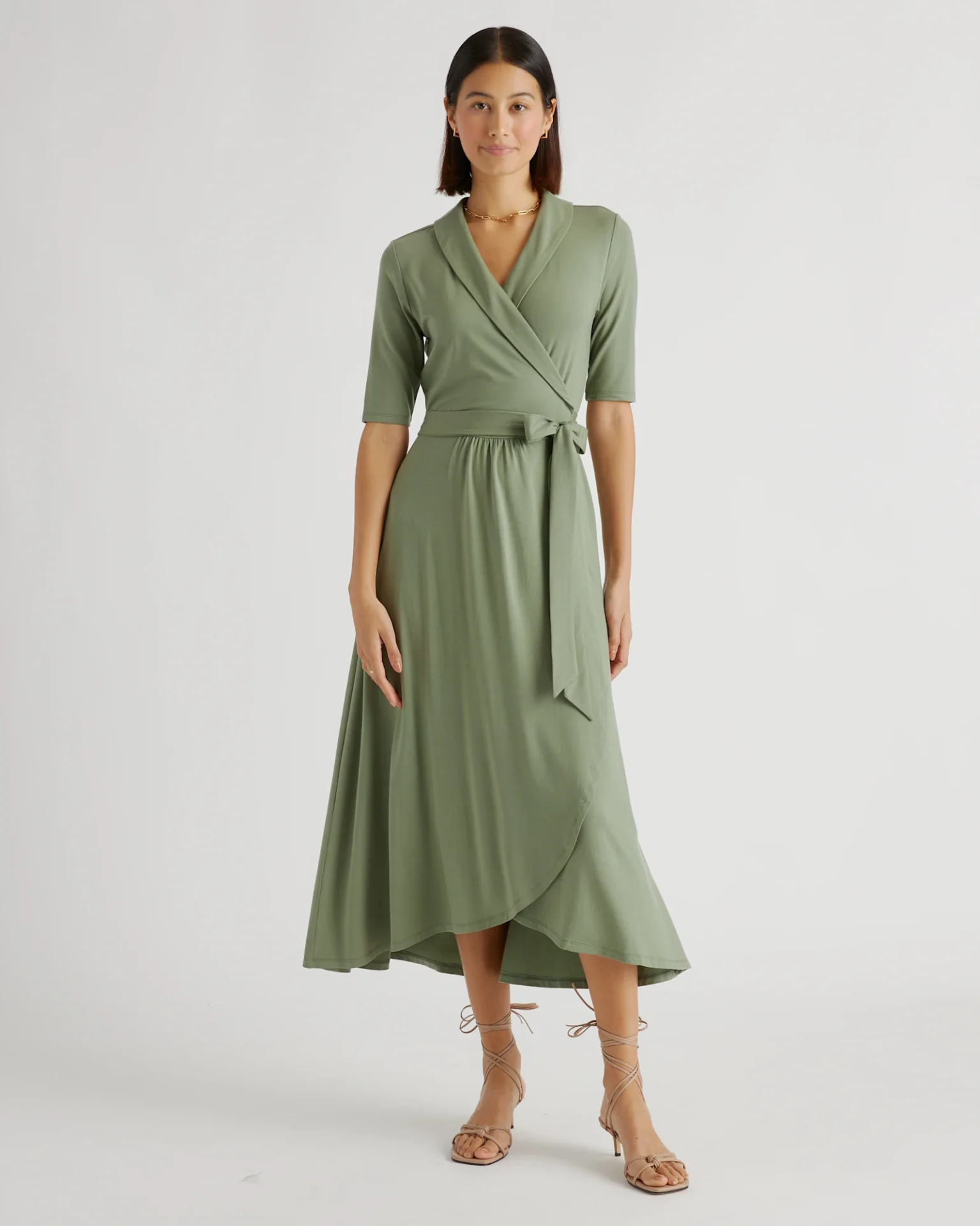 Tencel Jersey Midi Wrap Dress (Sage)