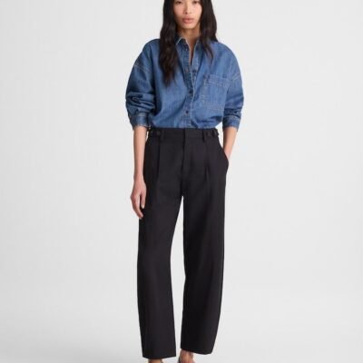 The Barrel-Leg Pant in Drapey Twill (True Black)