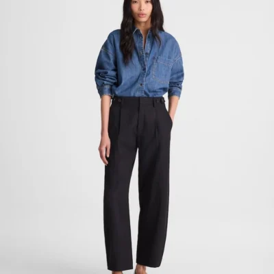 The Barrel-Leg Pant in Drapey Twill (True Black)