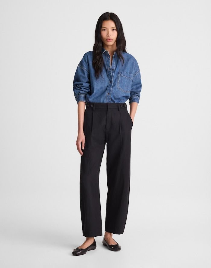 The Barrel-Leg Pant in Drapey Twill (True Black)