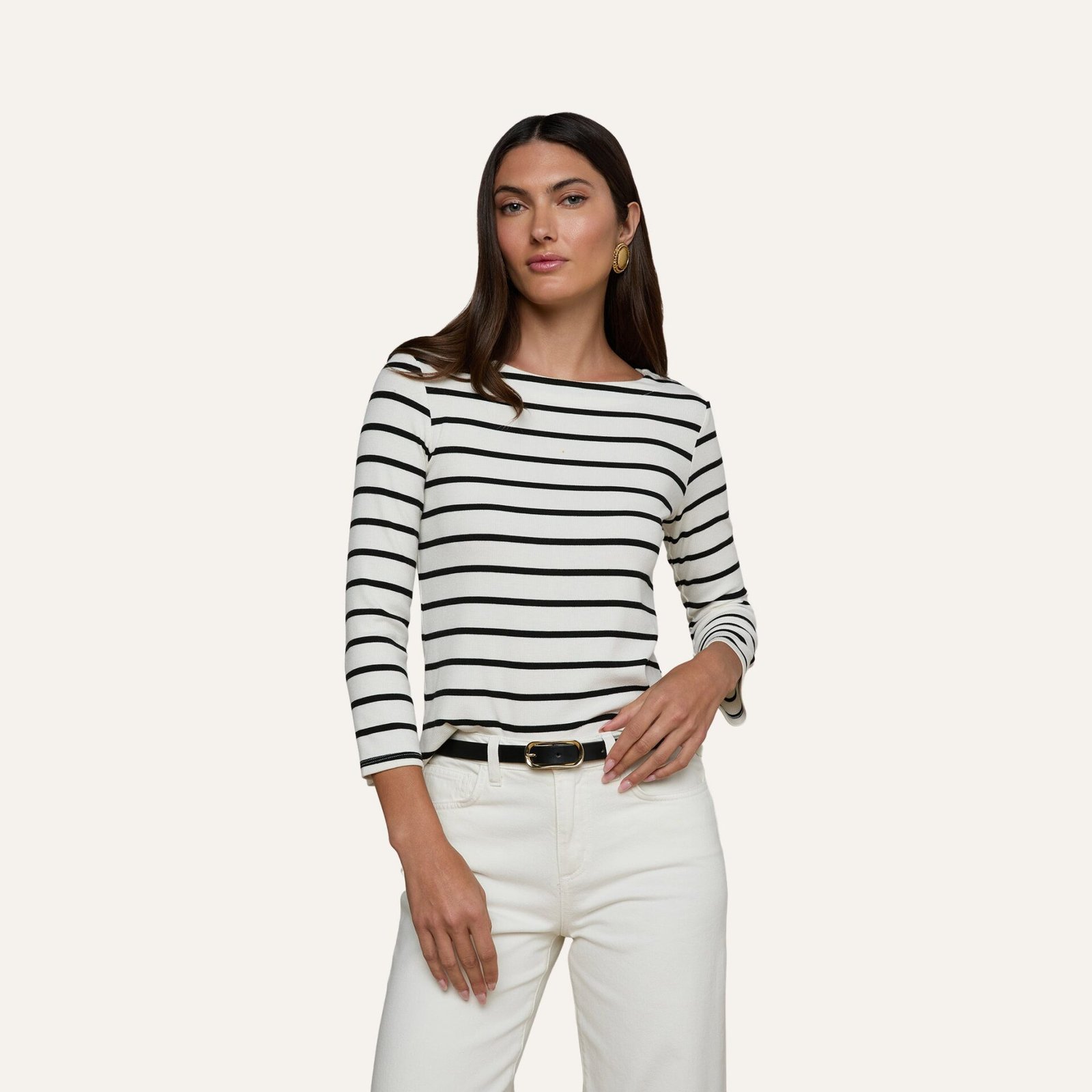 Lucille Striped Boatneck Top (Ivory/Black Stripe)
