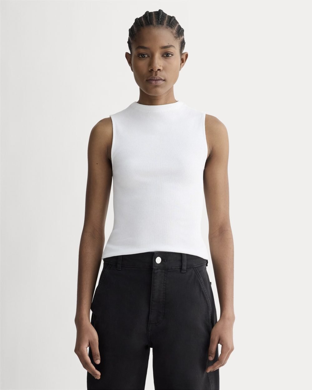 The Luxe Rib Funnel-Neck Tank (White)