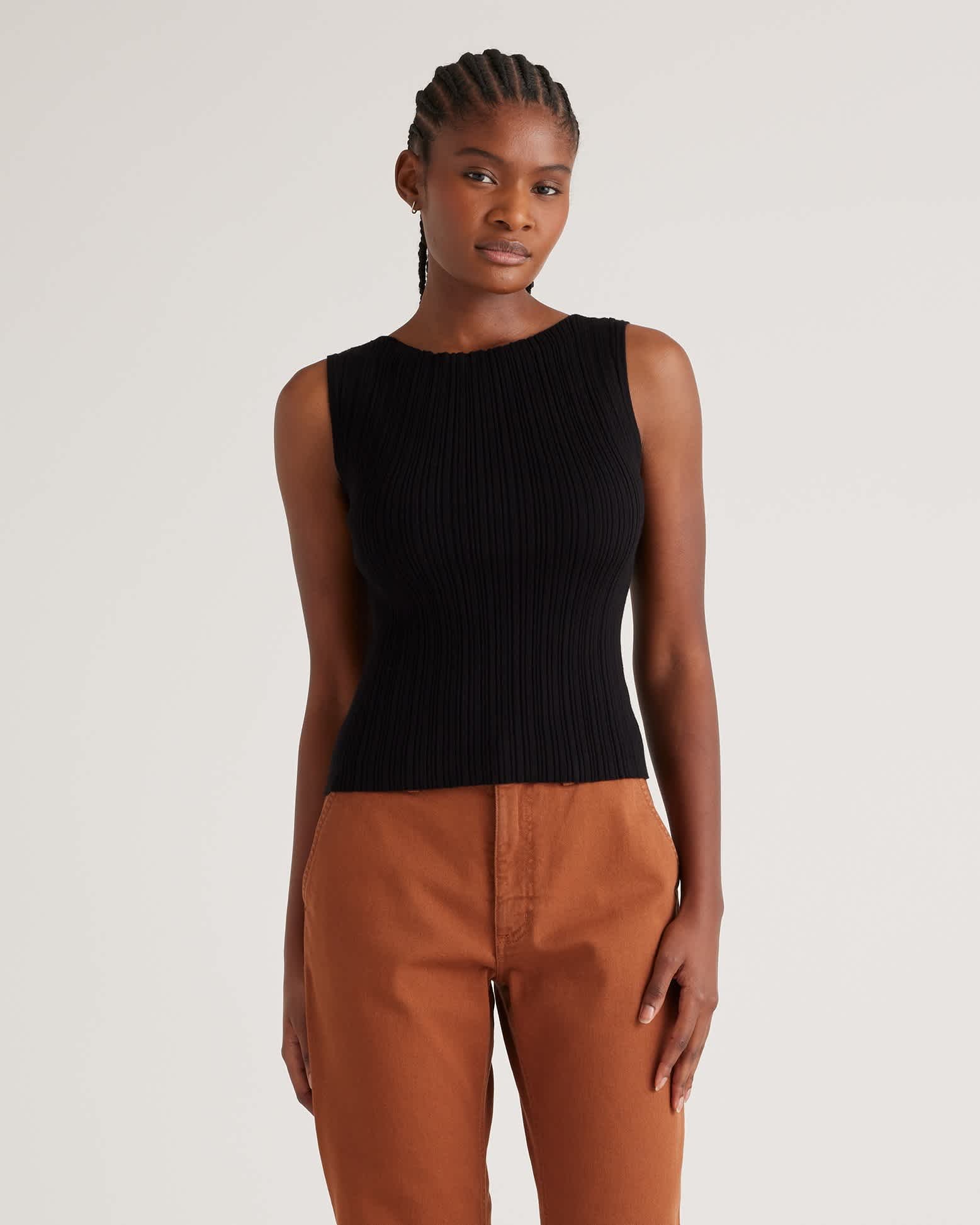 Cotton Cashmere Ribbed Tank (Black)