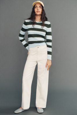 Colette Corduroy High-Rise Wide-Leg Full-Length Pants (Cream)