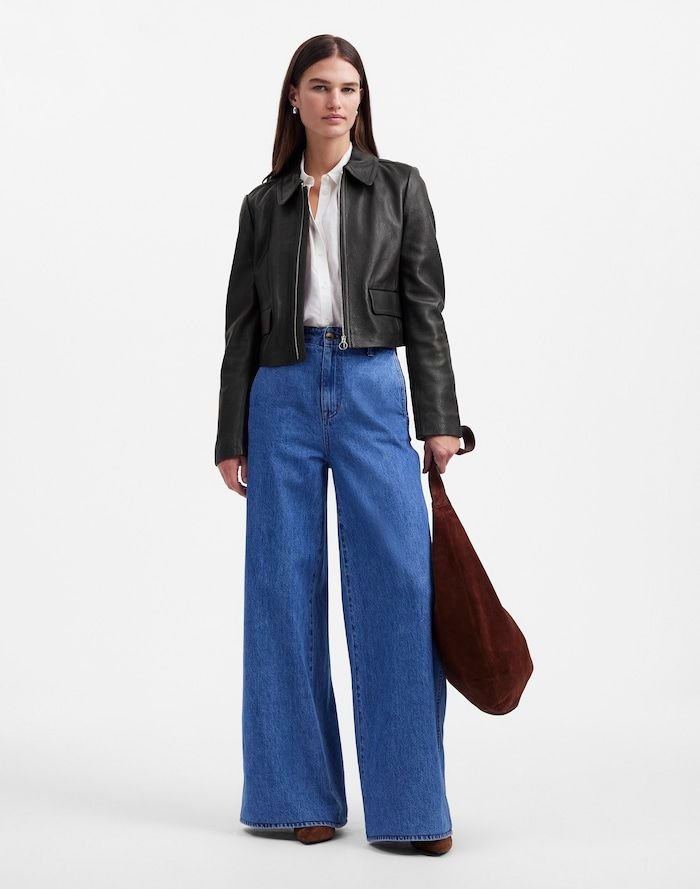 Shrunken Zip-Front Jacket in Leather (True Black)