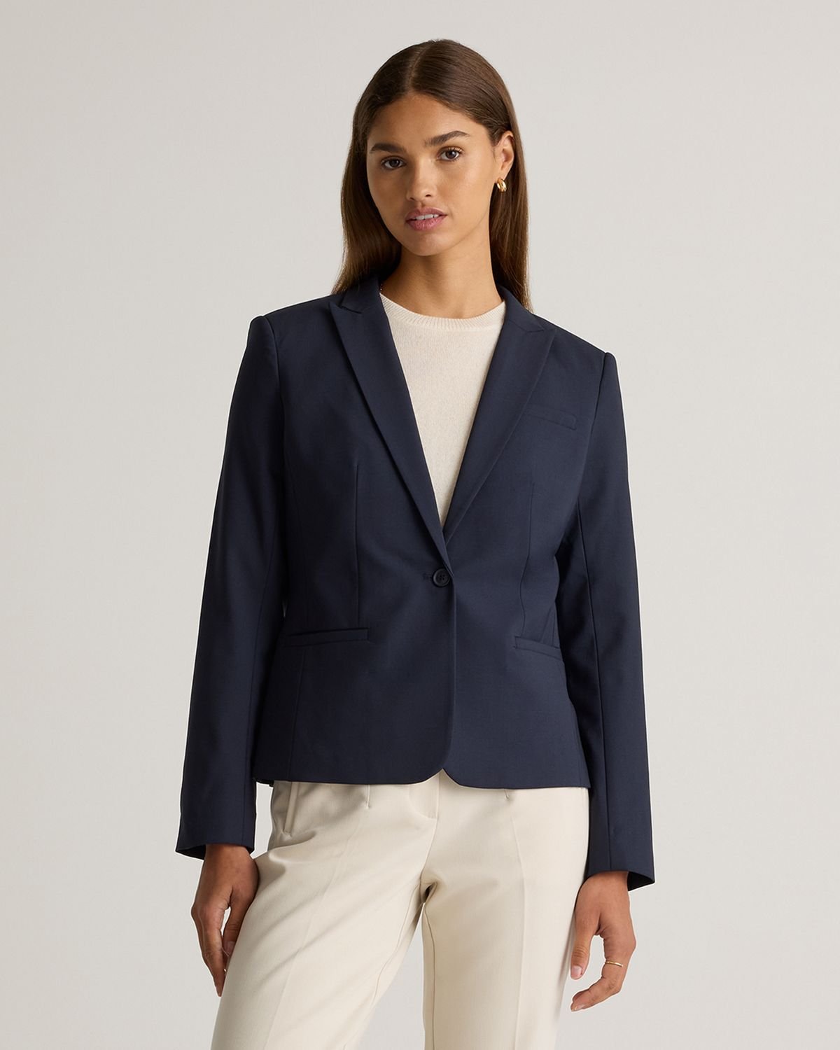Italian Wool Tailored Blazer (Navy)