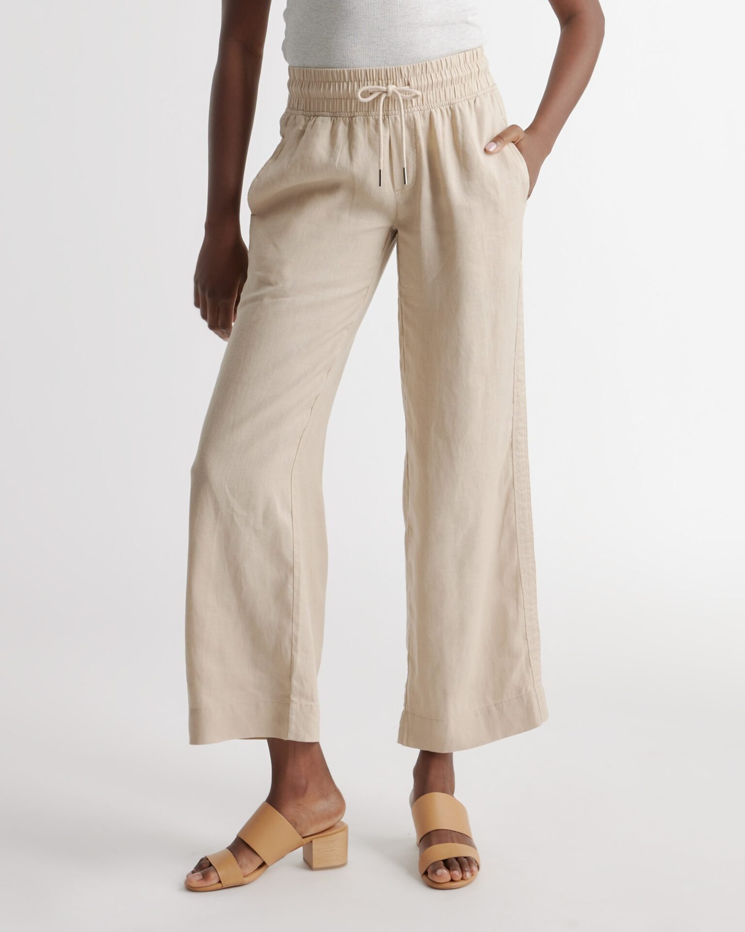 100% European Linen Wide Leg Pants (Driftwood)