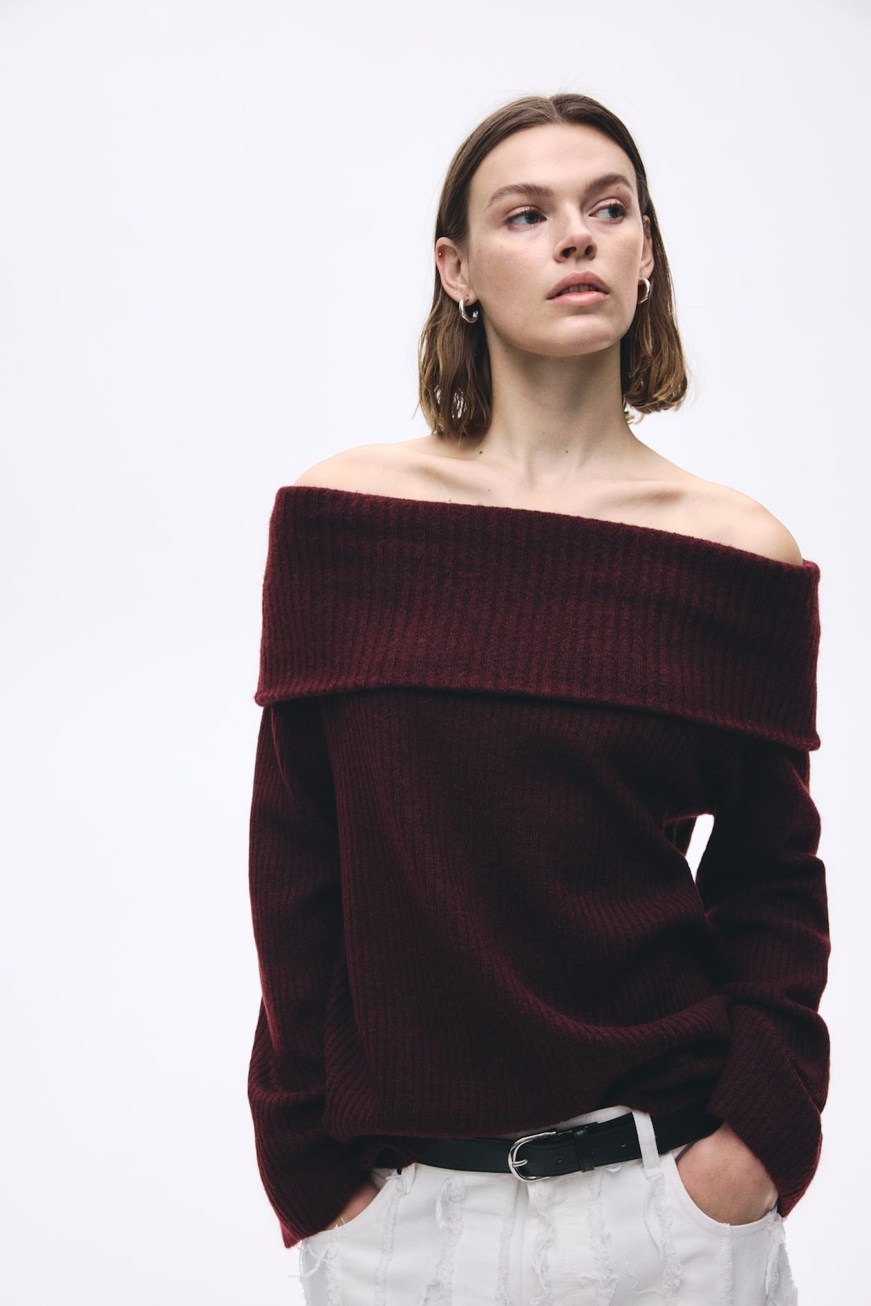 Off-the-Shoulder Sweater (Burgundy)