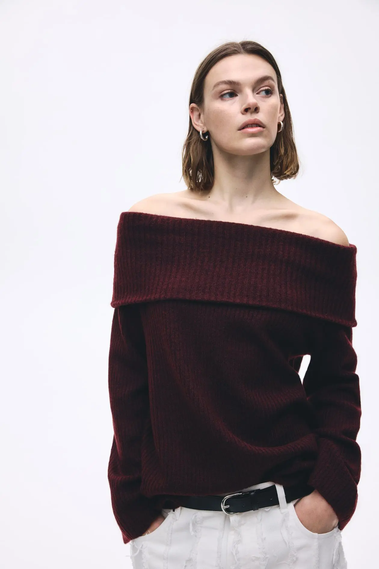 Off-the-Shoulder Sweater (Burgundy)