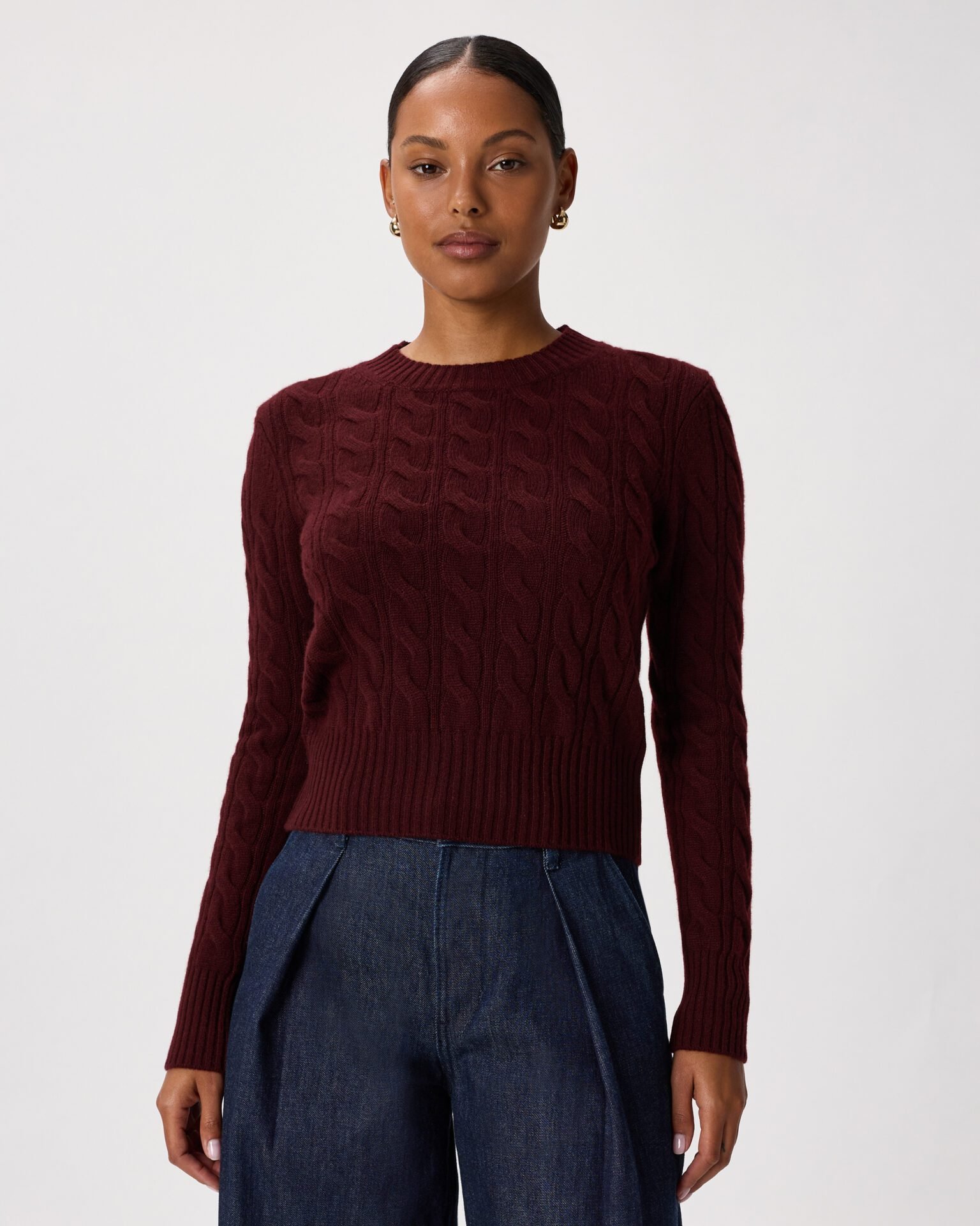 Mongolian Cashmere Fisherman Turtleneck Sweater (Rich Burgundy)