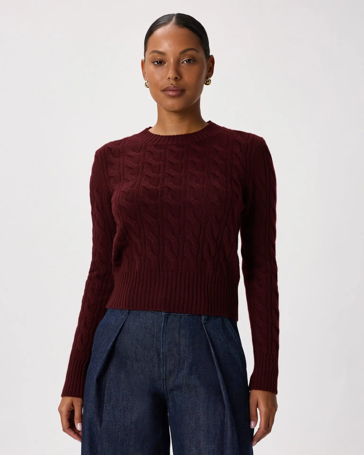 Mongolian Cashmere Fisherman Turtleneck Sweater (Rich Burgundy)