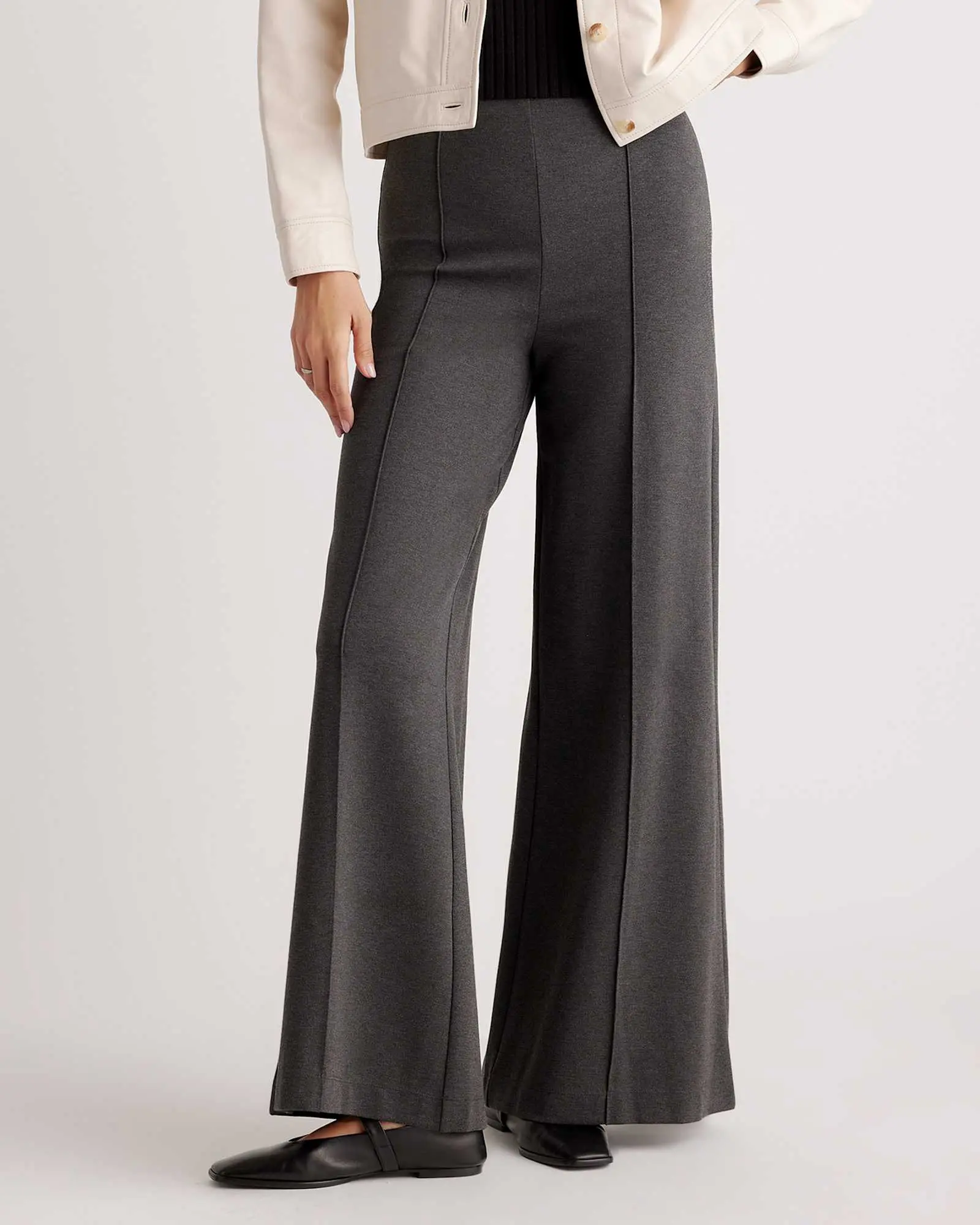 Ultra-Stretch Ponte Super Wide Leg Pants (Charcoal)