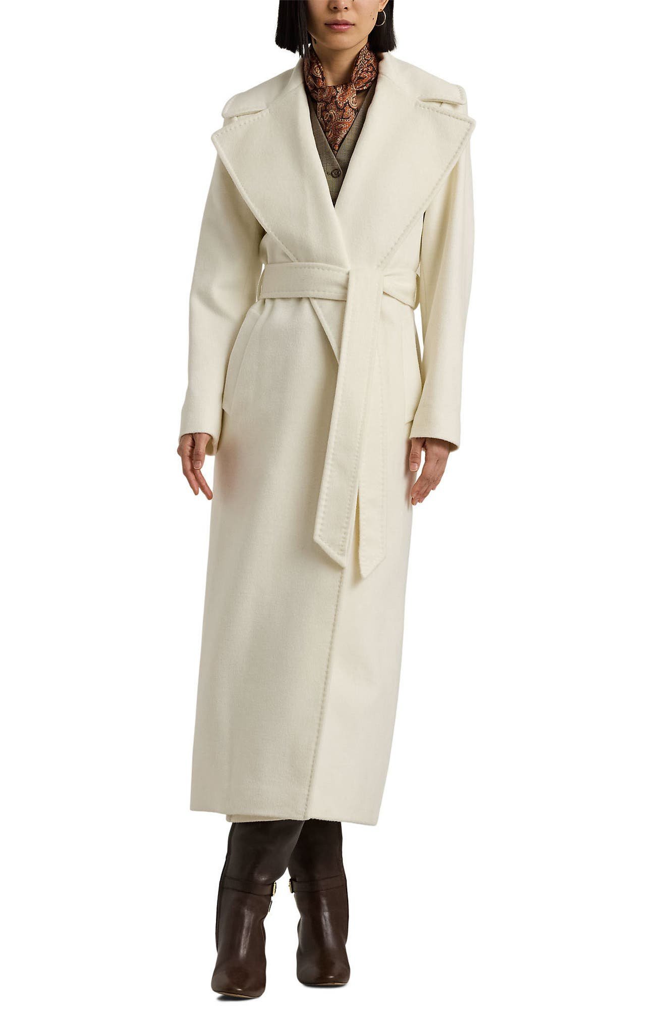 Belted Wool Blend Wrap Coat (Black)