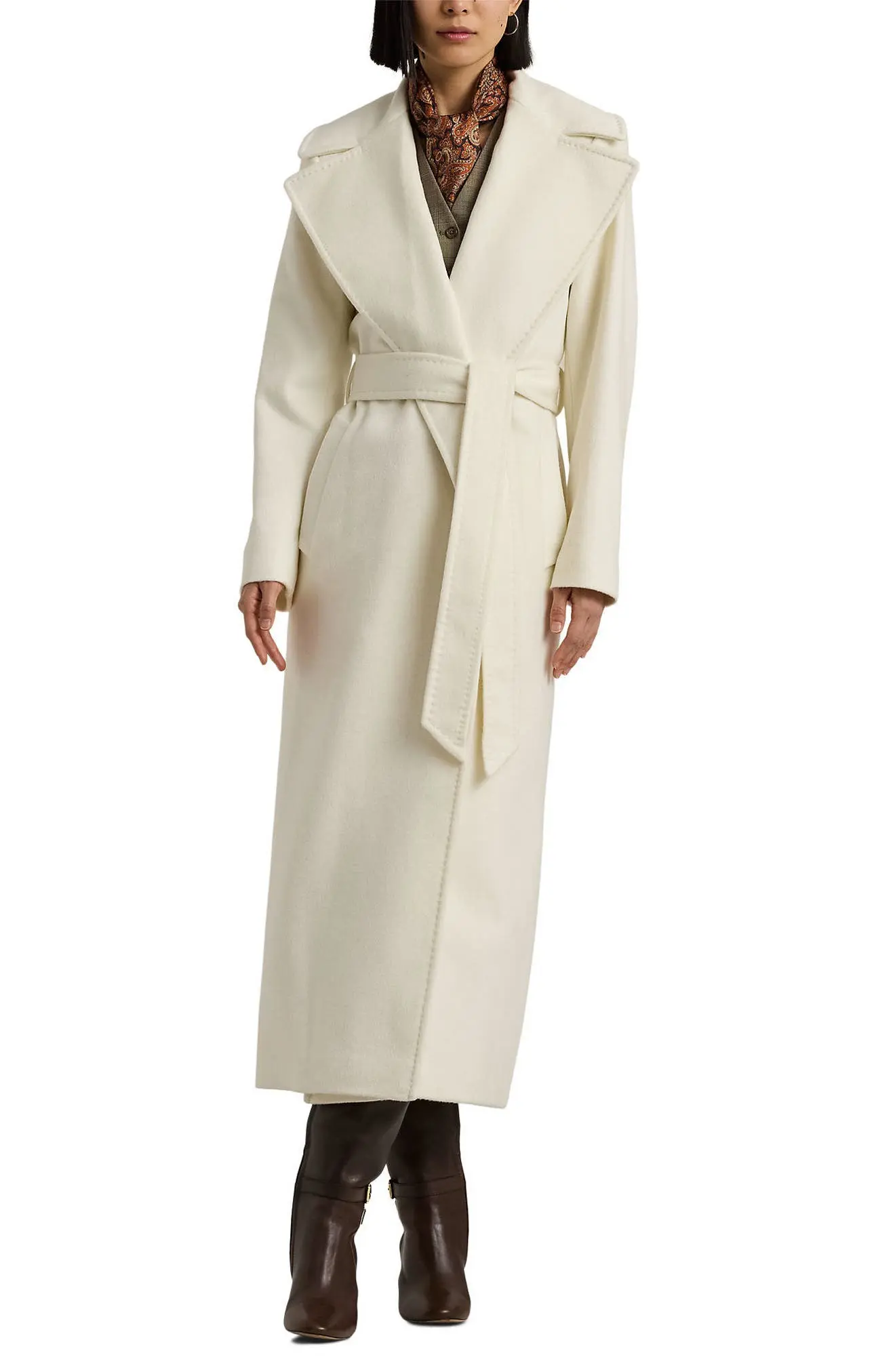 Belted Wool Blend Wrap Coat (Black)