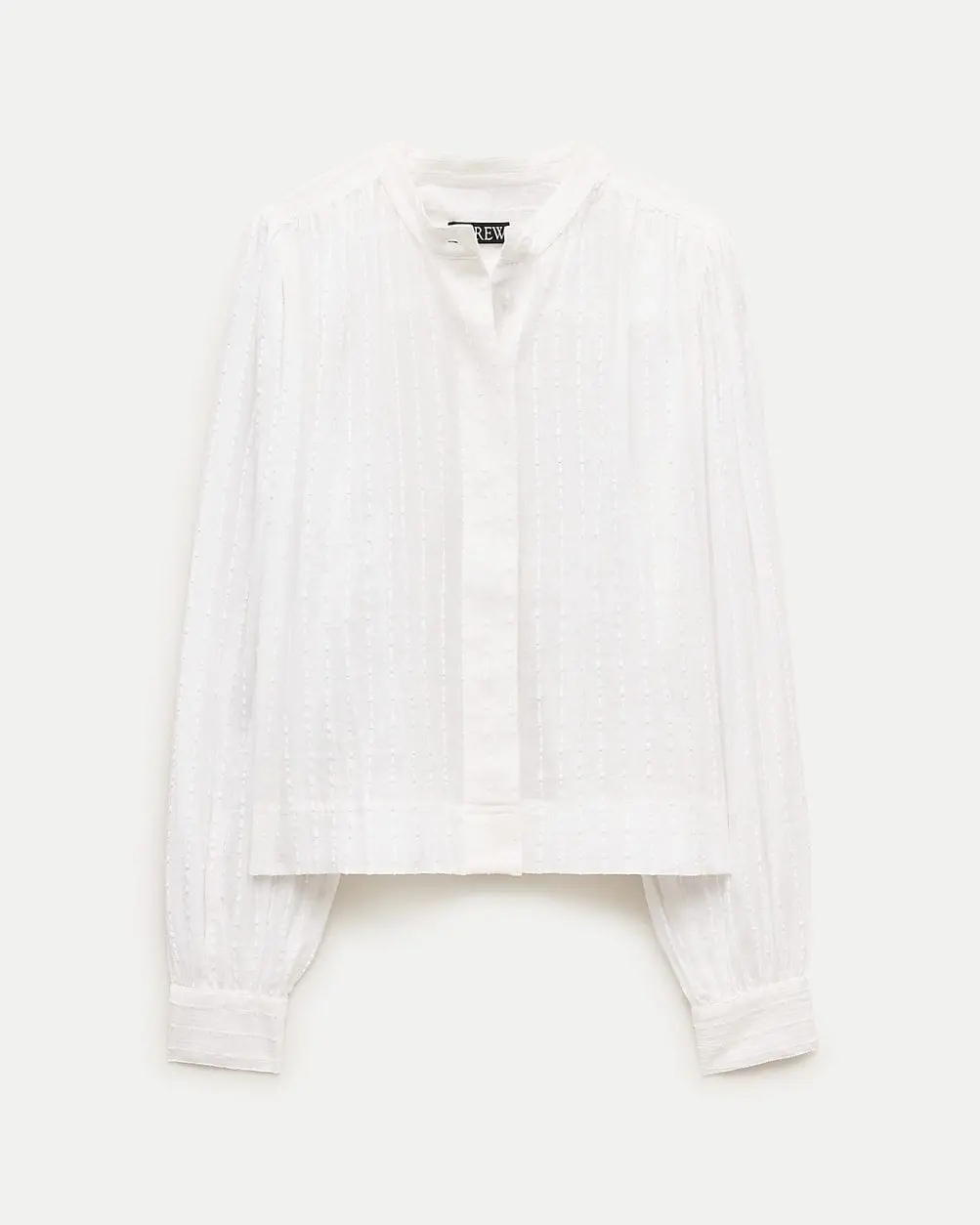 Button-Front Blouse in Striped Textured Cotton (White)
