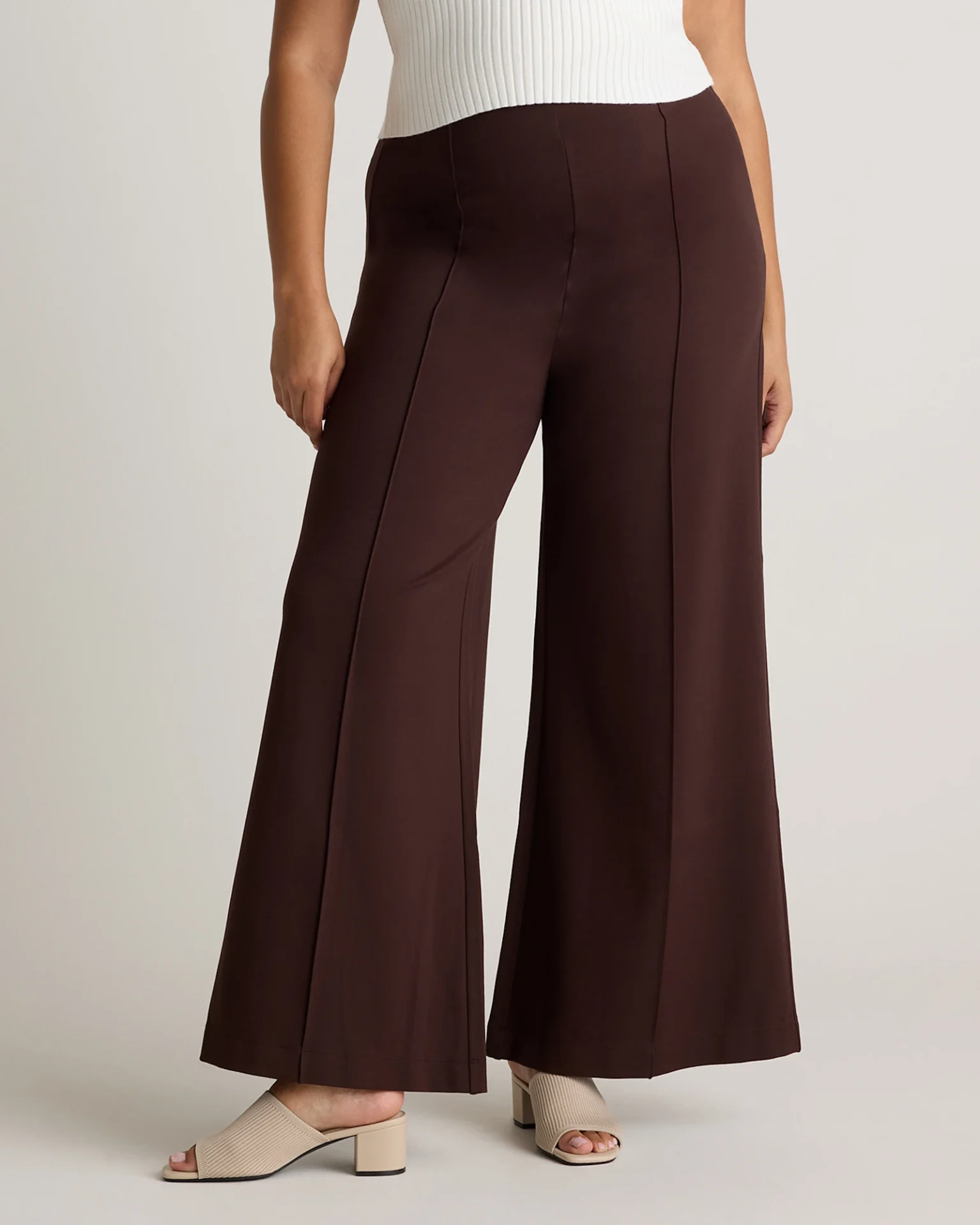 Ultra-Stretch Ponte Super Wide Leg Pants (Espresso)