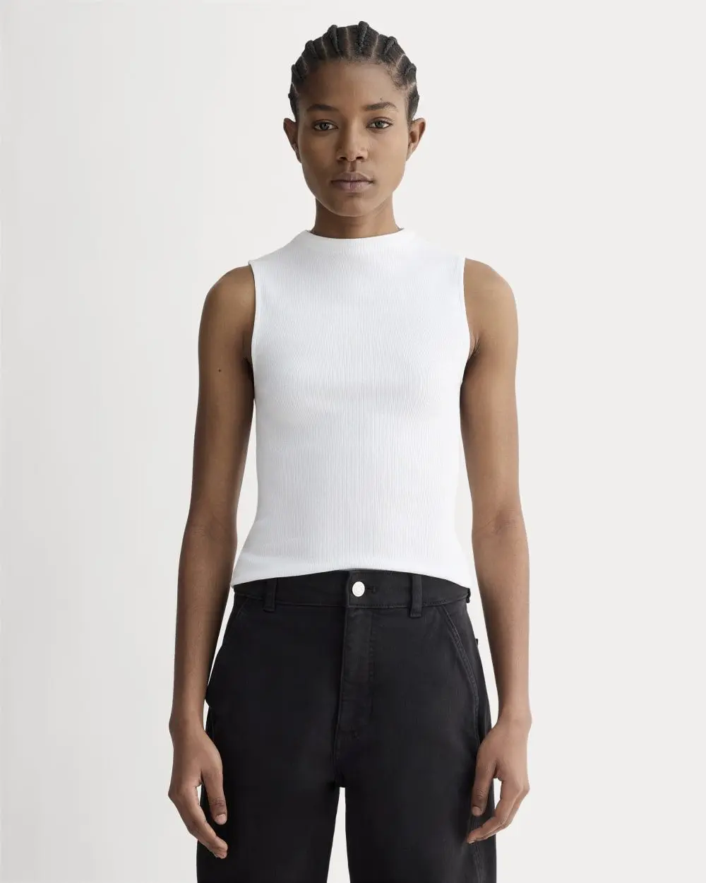 The Luxe Rib Funnel-Neck Tank (White)