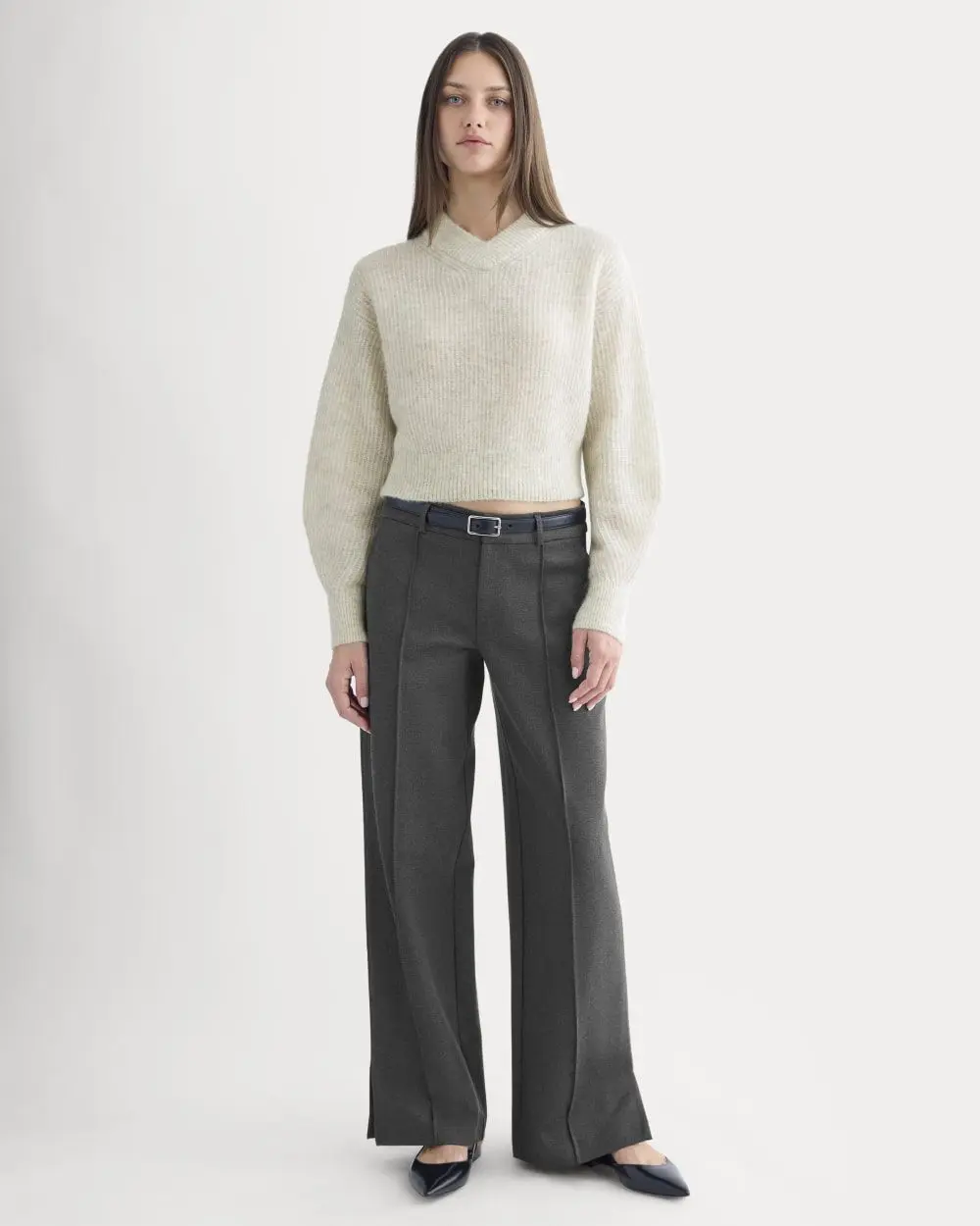 Ponte Wide-Leg Trouser (Heathered Soot)