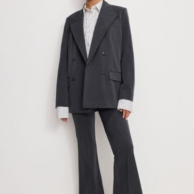 Essential Suiting Oversized Double Breasted Blazer (Dark Heather Gray)
