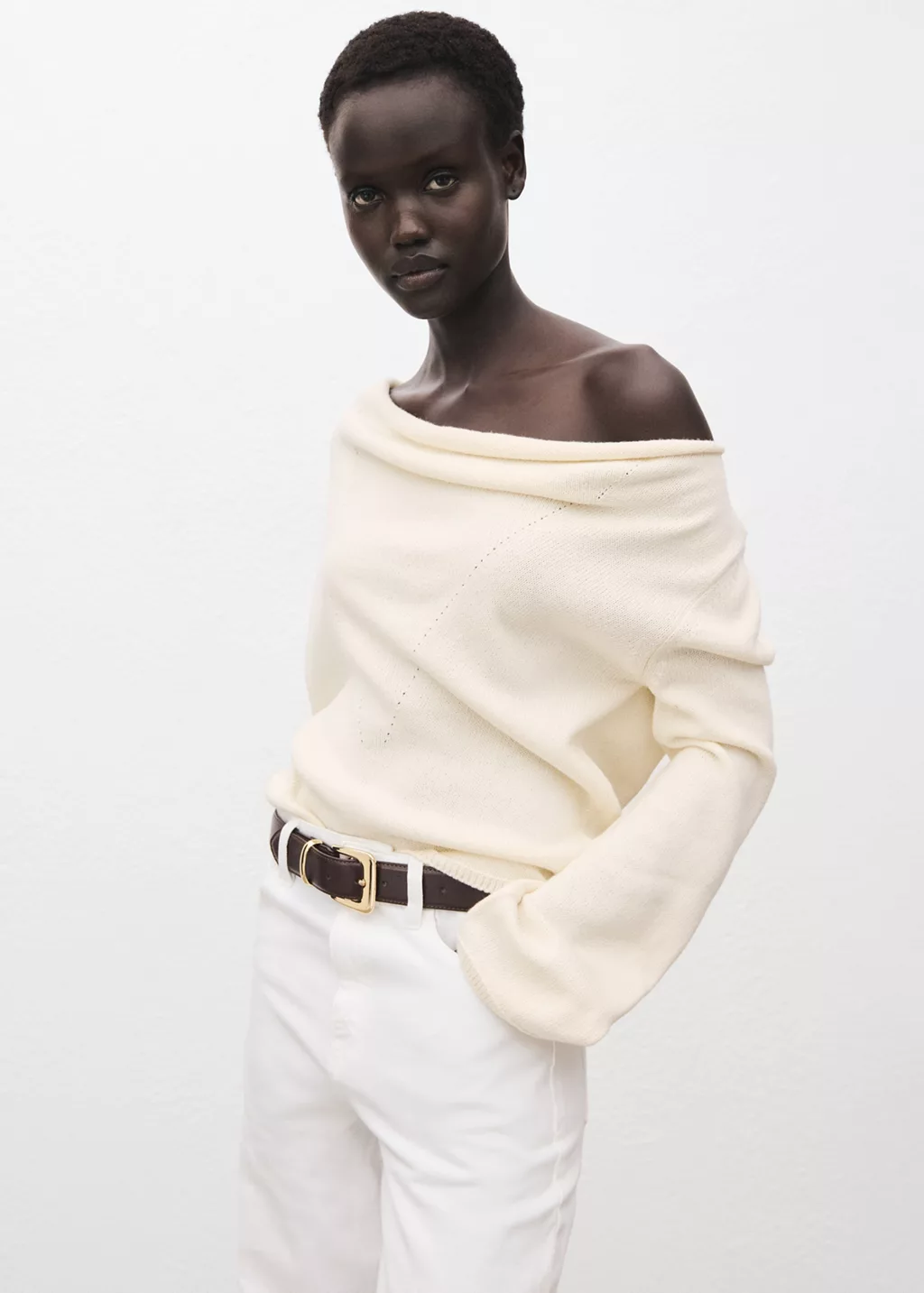 Draped-Neck Sweater (Ecru)